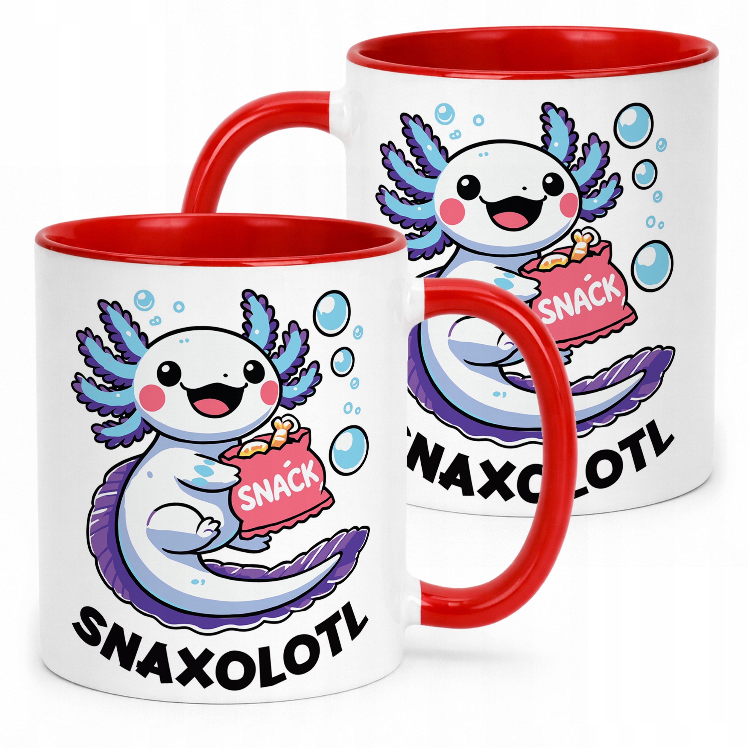 Prezentowy czerwony kubek 330ml Aksolotl Axolotl Różowy Zwierzak Trend