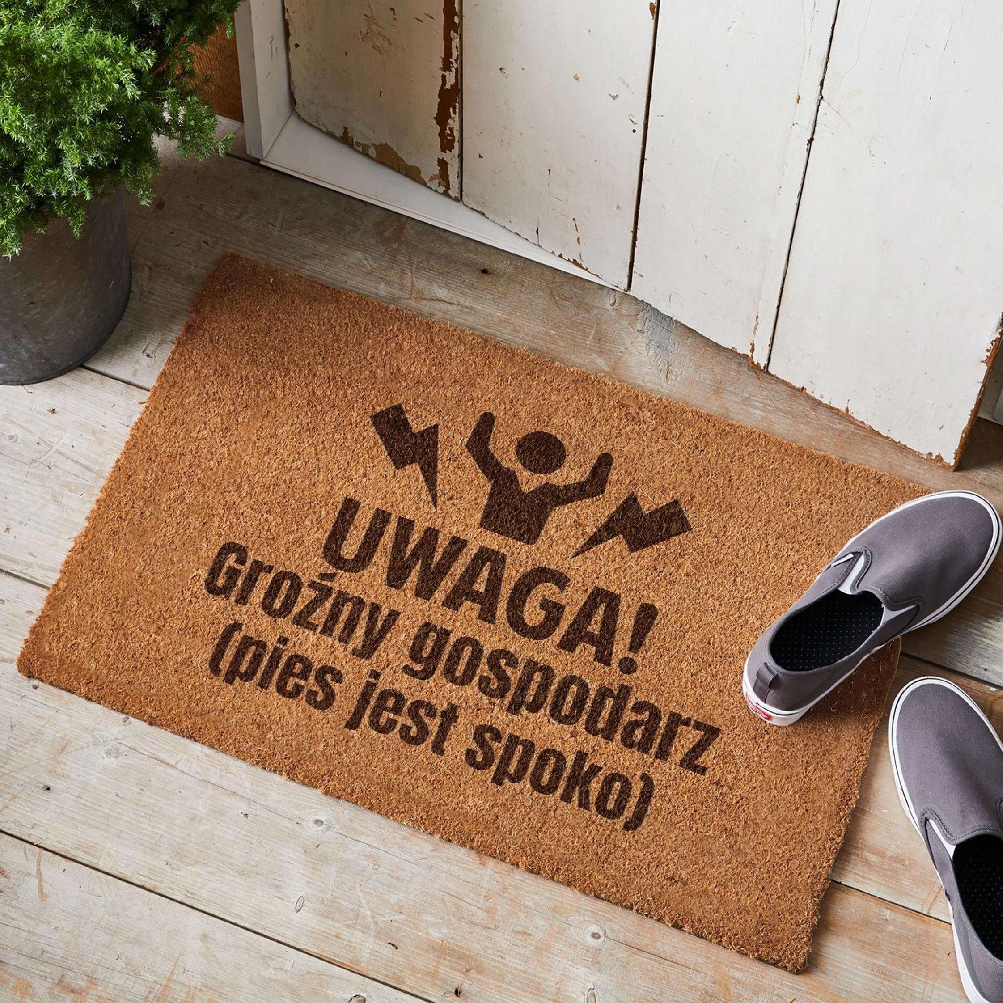 Wycieraczka UWAGA groźny gospodarz pies jest spoko pod drzwi kokosowa 60×40