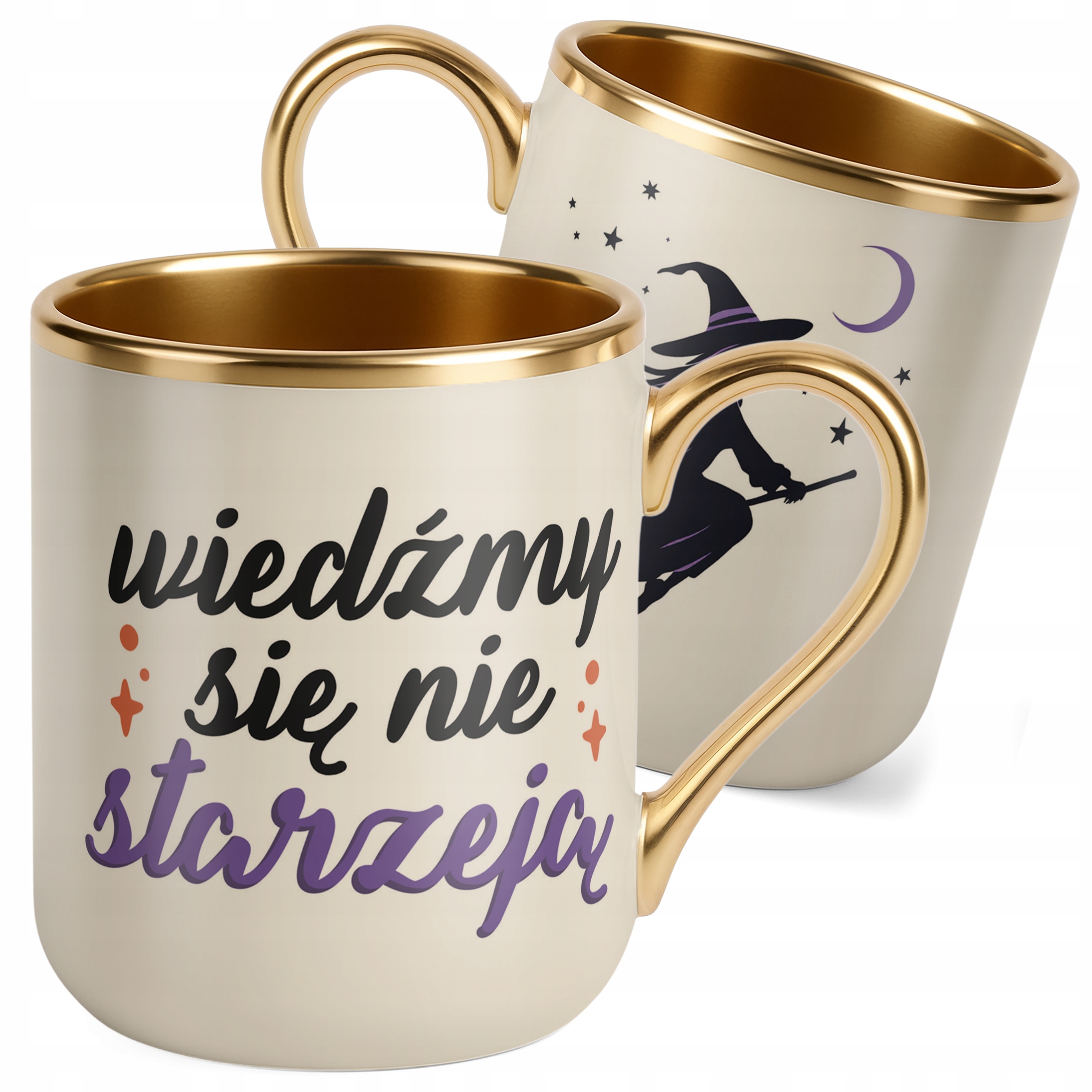 Kubek Premium Złoty Ecru Halloween Wiedźmy Się Nie Starzeją Dla Kobiety