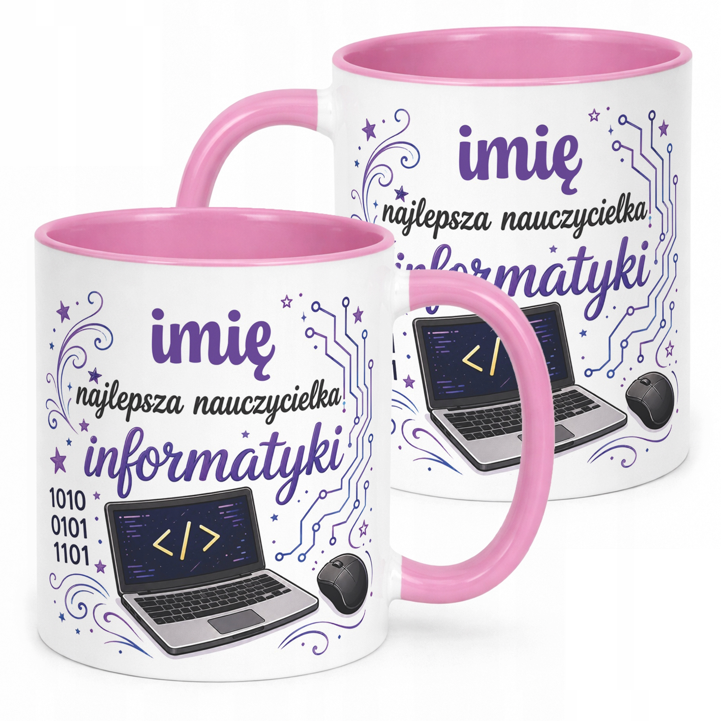 Kubek Różowy z Imieniem Dzień Nauczyciela Informatyka Prezent