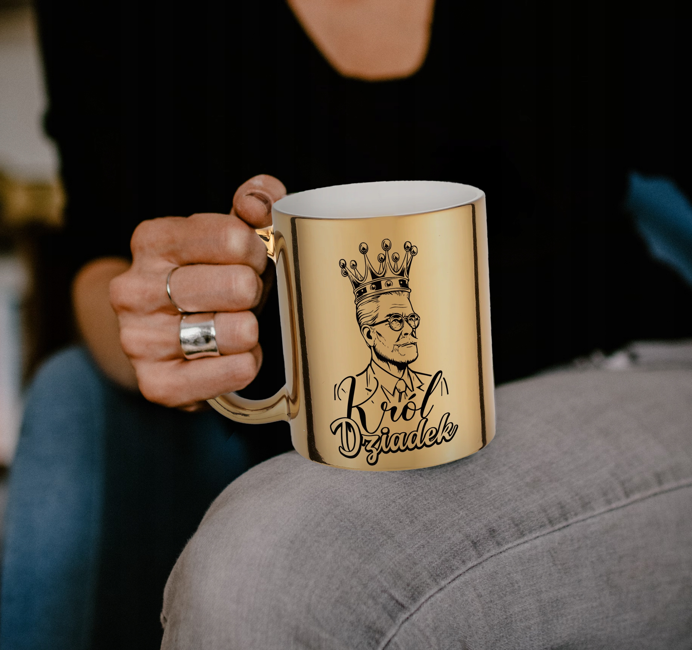 Kubek ceramiczny Złoty 330 ml Dzień Dziadka Prezent Król Dziadek