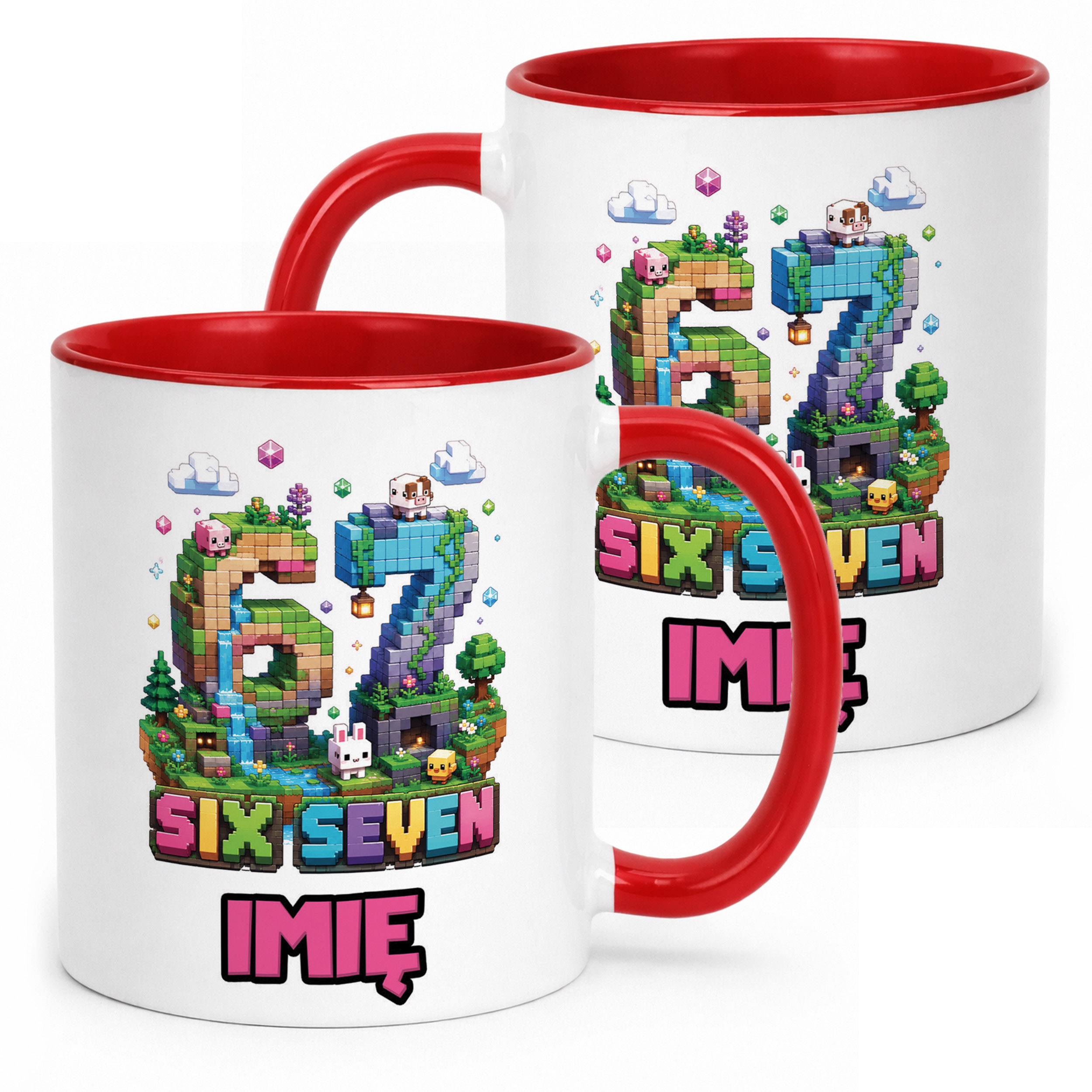 Kubek Czerwony z nadrukiem personalizowany SIX SEVEN Dla Dzieci Prezent