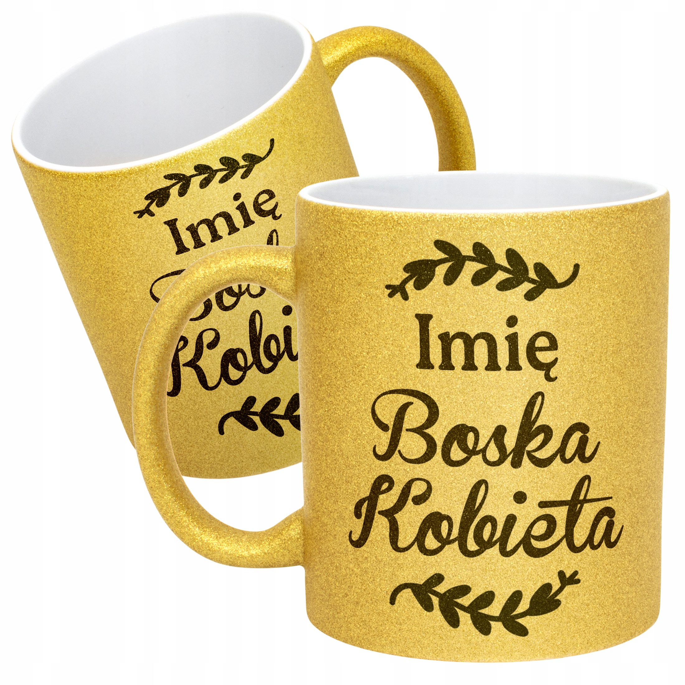 Złoty kubek brokatowy personalizowany Dzień Kobiet Prezent Upominek