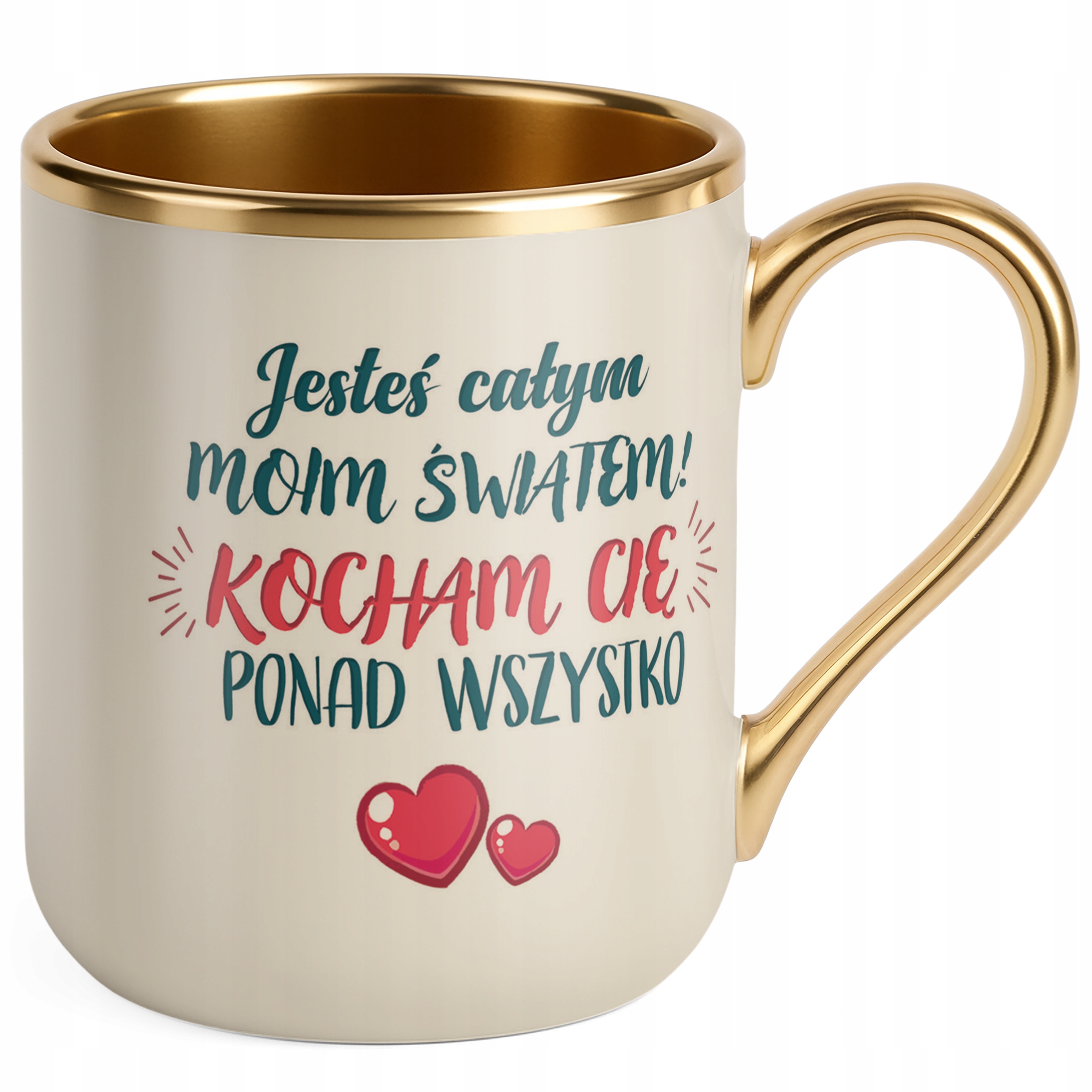 Kubek Premium Złoty Ecru Personalizowany Na Walentynki Kocham Cię