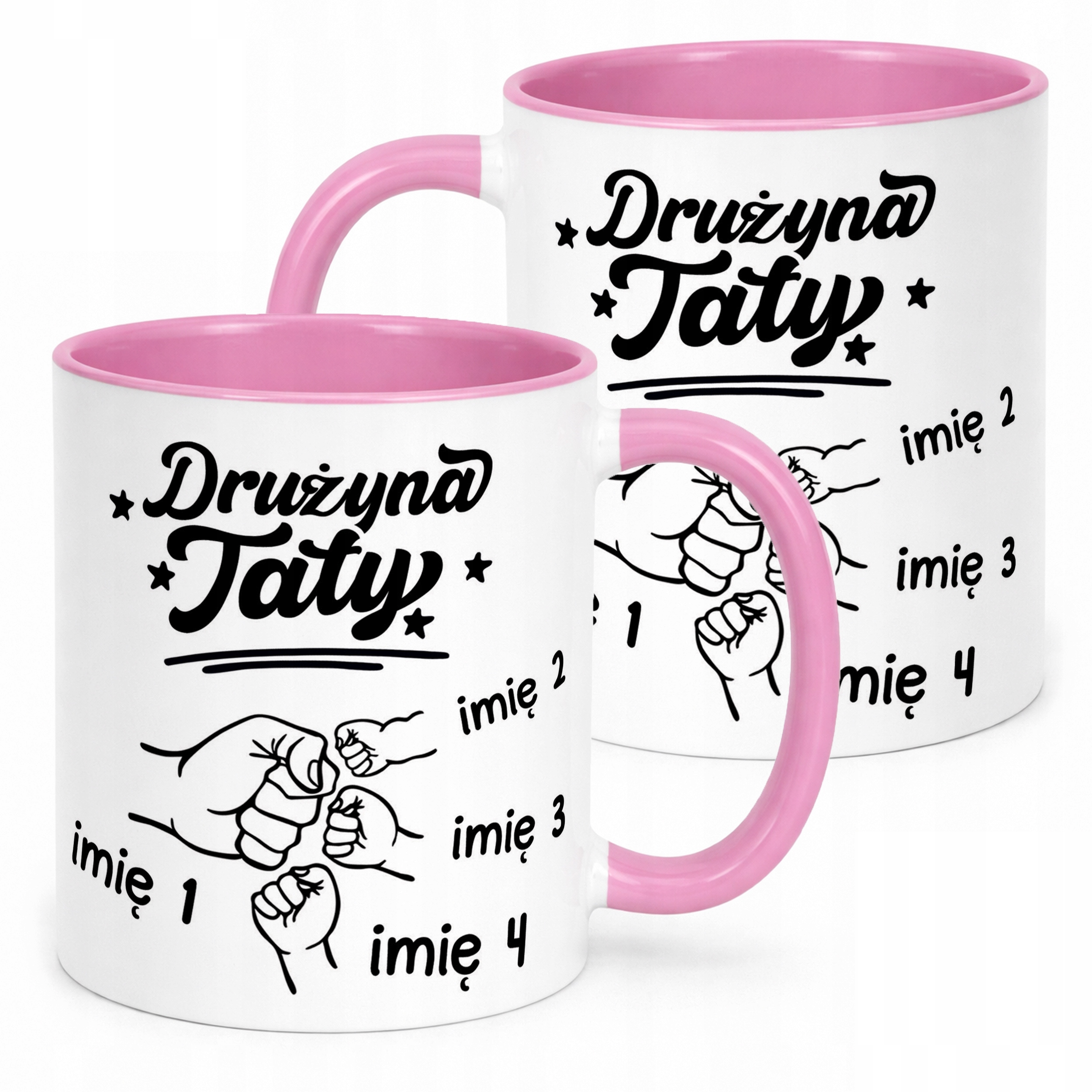 Kubek Różowy Personalizowany Dzień Ojca Najlepsza Drużyna 3 Dzieci