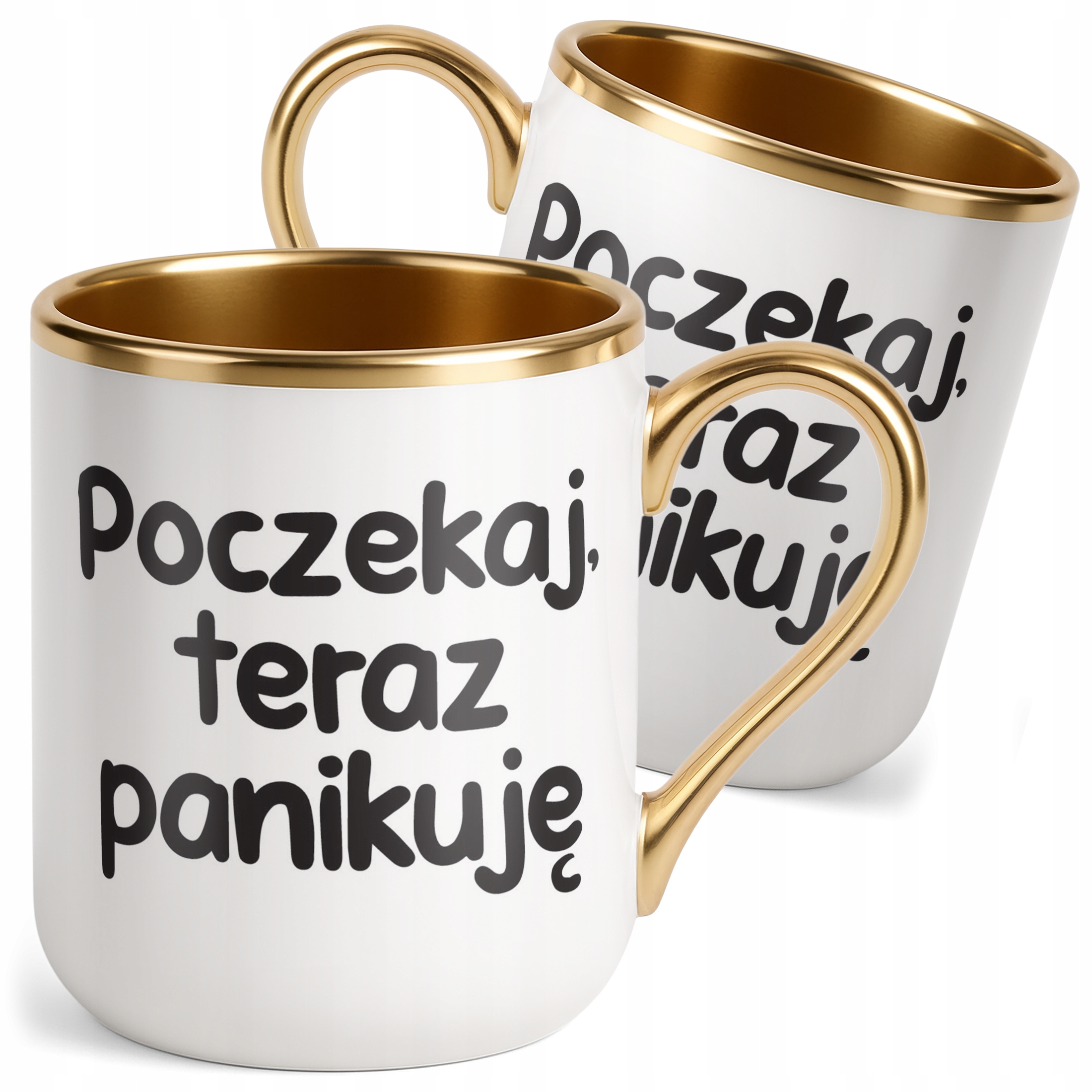 Kubek Premium Złoty Poczekaj Teraz Panikuję Śmieszny Zabawny Prezent