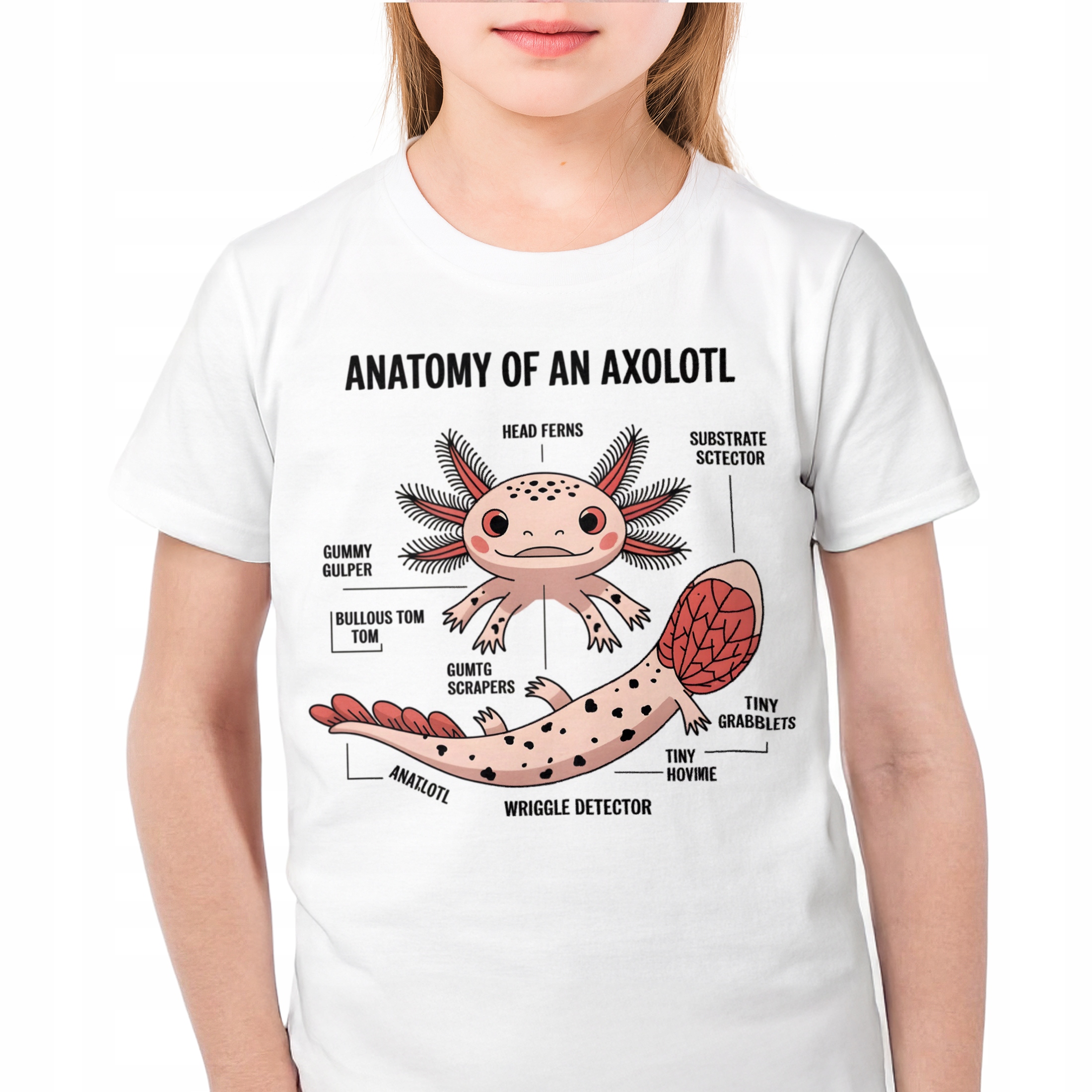 Koszulka biała dzieci Aksolotl Axolotl Różowy Zwierzak Trend