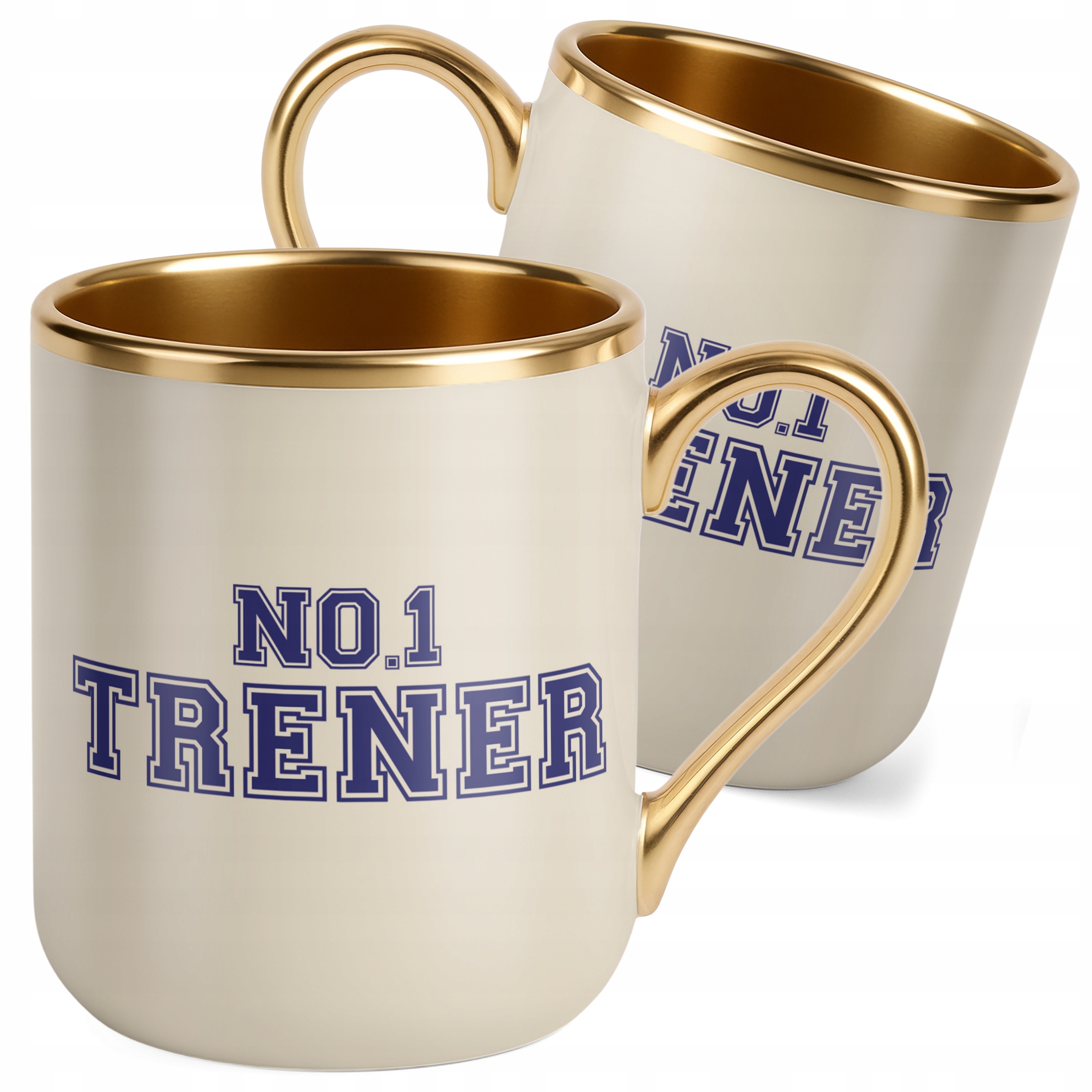 Kubek Premium Złoty Ecru Trener No.1 Sport Prezent Najlepszy Trener