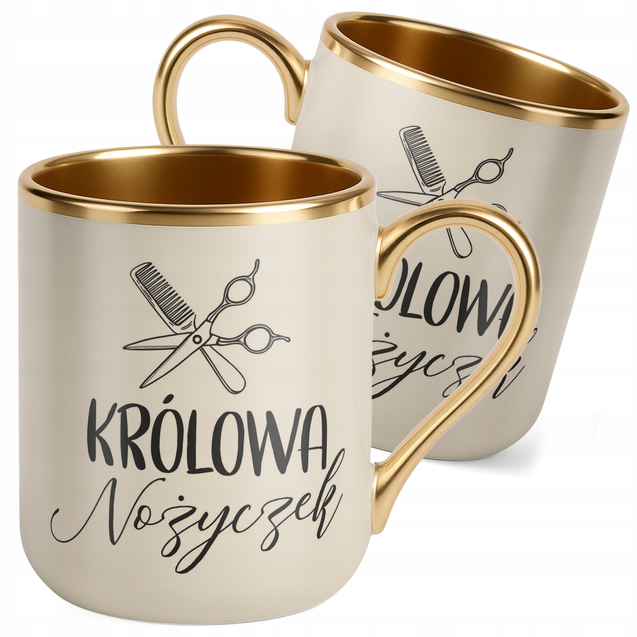 Kubek Premium Złoty Ecru Królowa Nożyczek Dla Fryzjerki Barbera Prezent