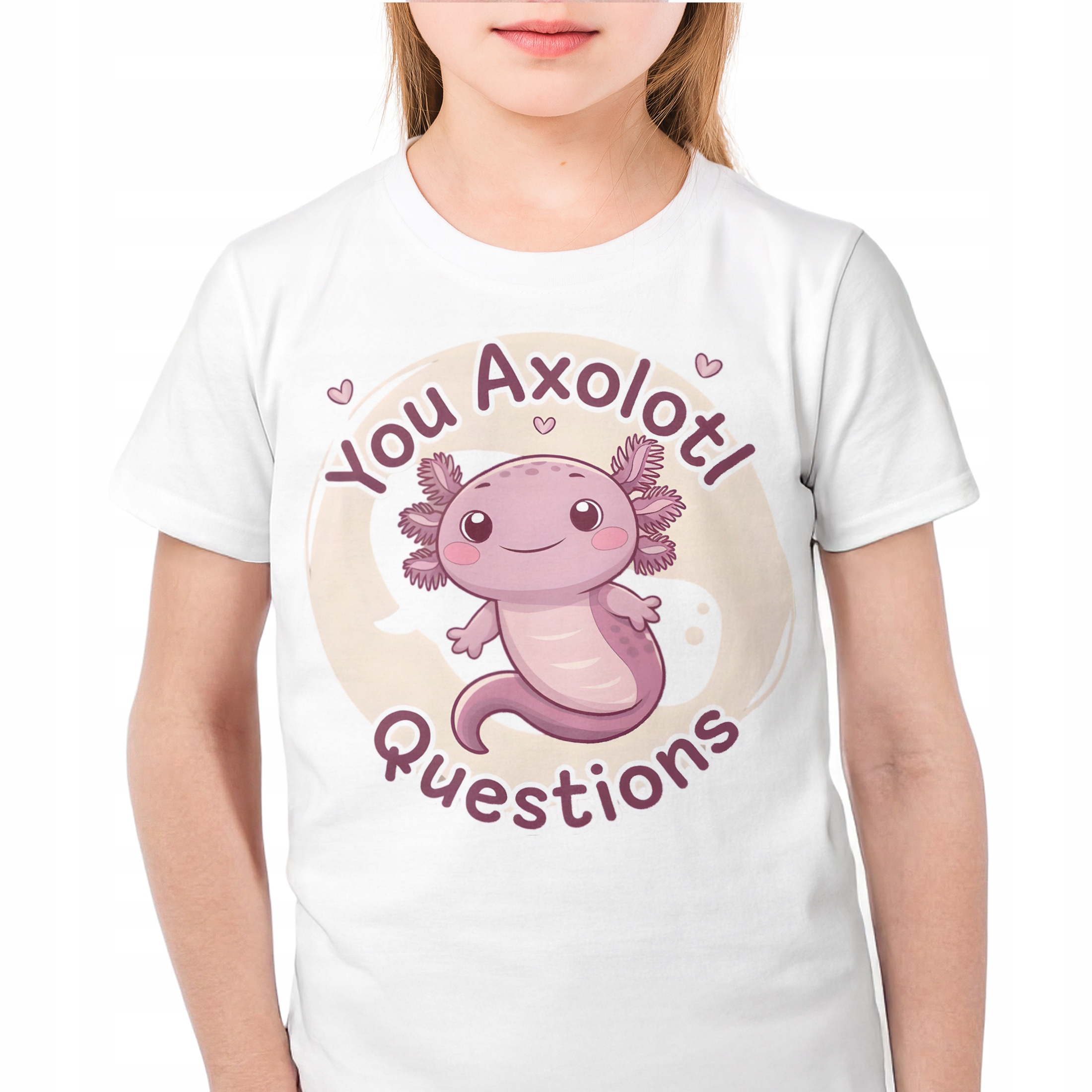 T-shirt dziecięcy biały Aksolotl Axolotl Różowy Uśmiech Gra