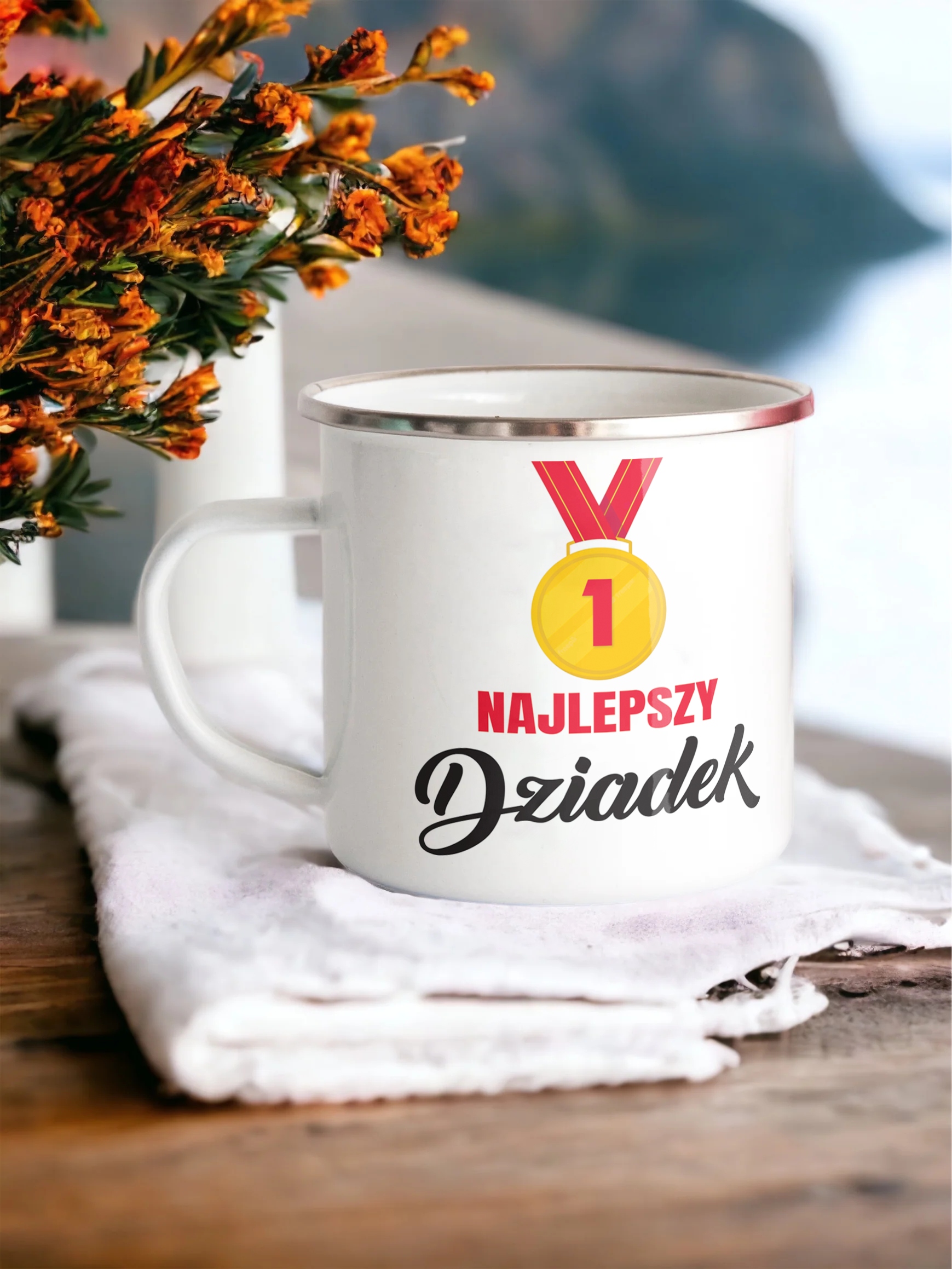 Emaliowany Kubek Garnuszek 300 ml Dzień Dziadka Prezent Najlepszy Dziadek