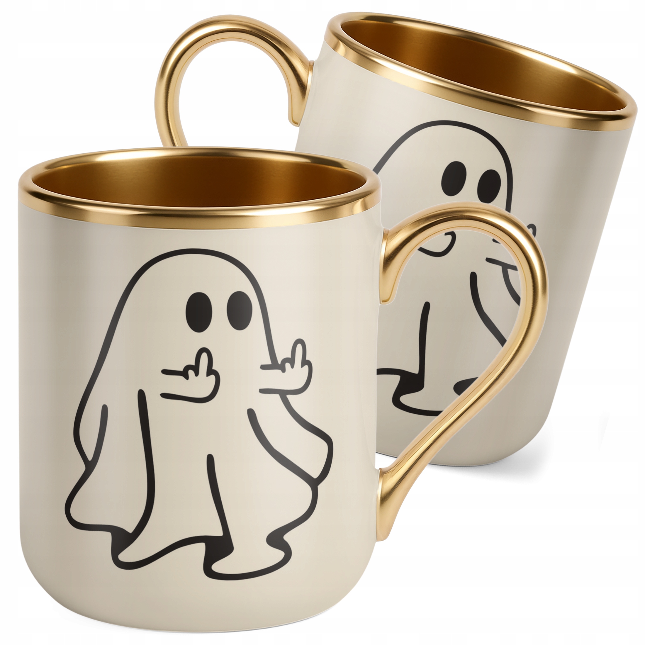 Kubek Premium Złoty Ecru Halloween Jesień Dynia Duch Prezent Upominek