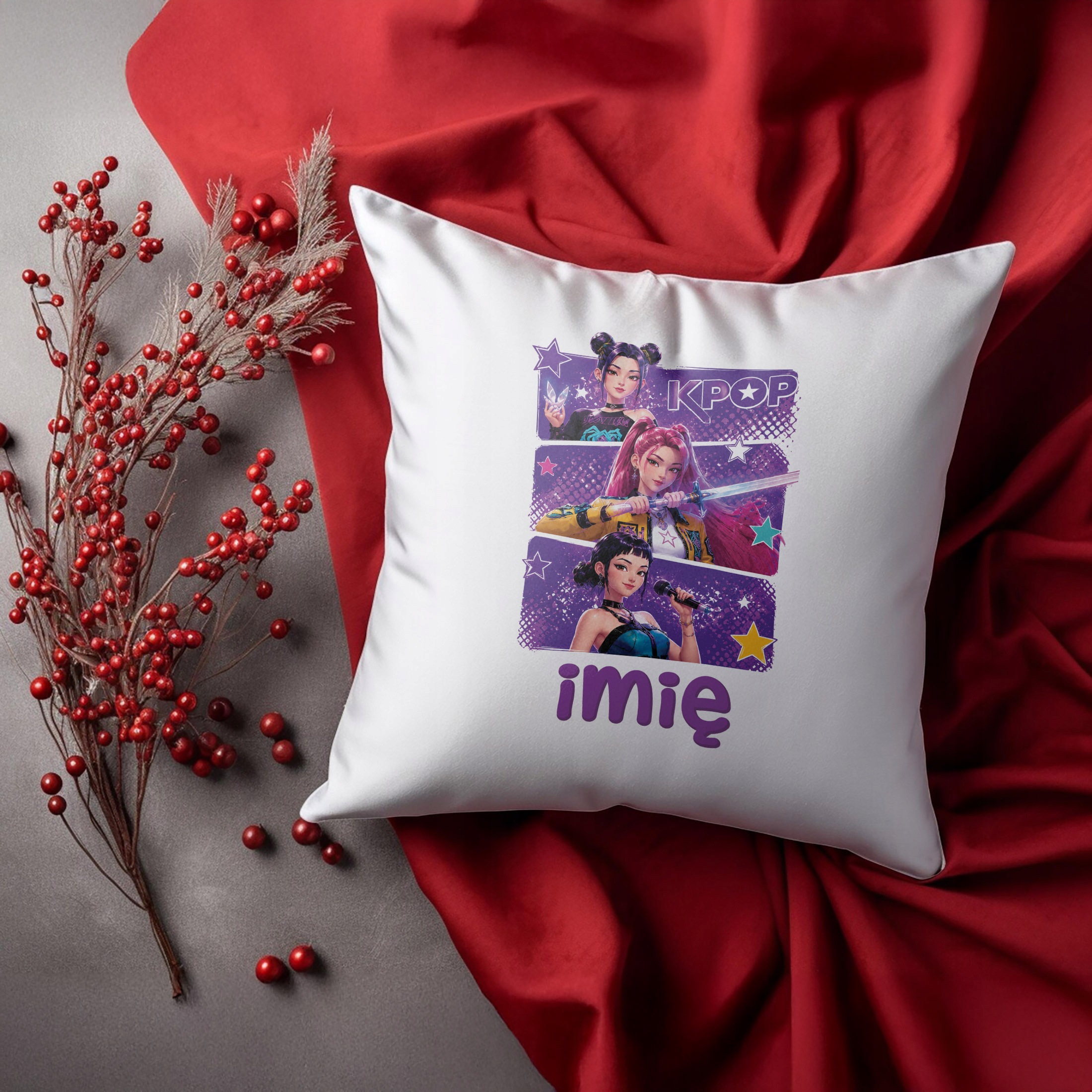 Zestaw Personalizowany Kubek Czarny Poduszka Łowczynie Kpop Prezent