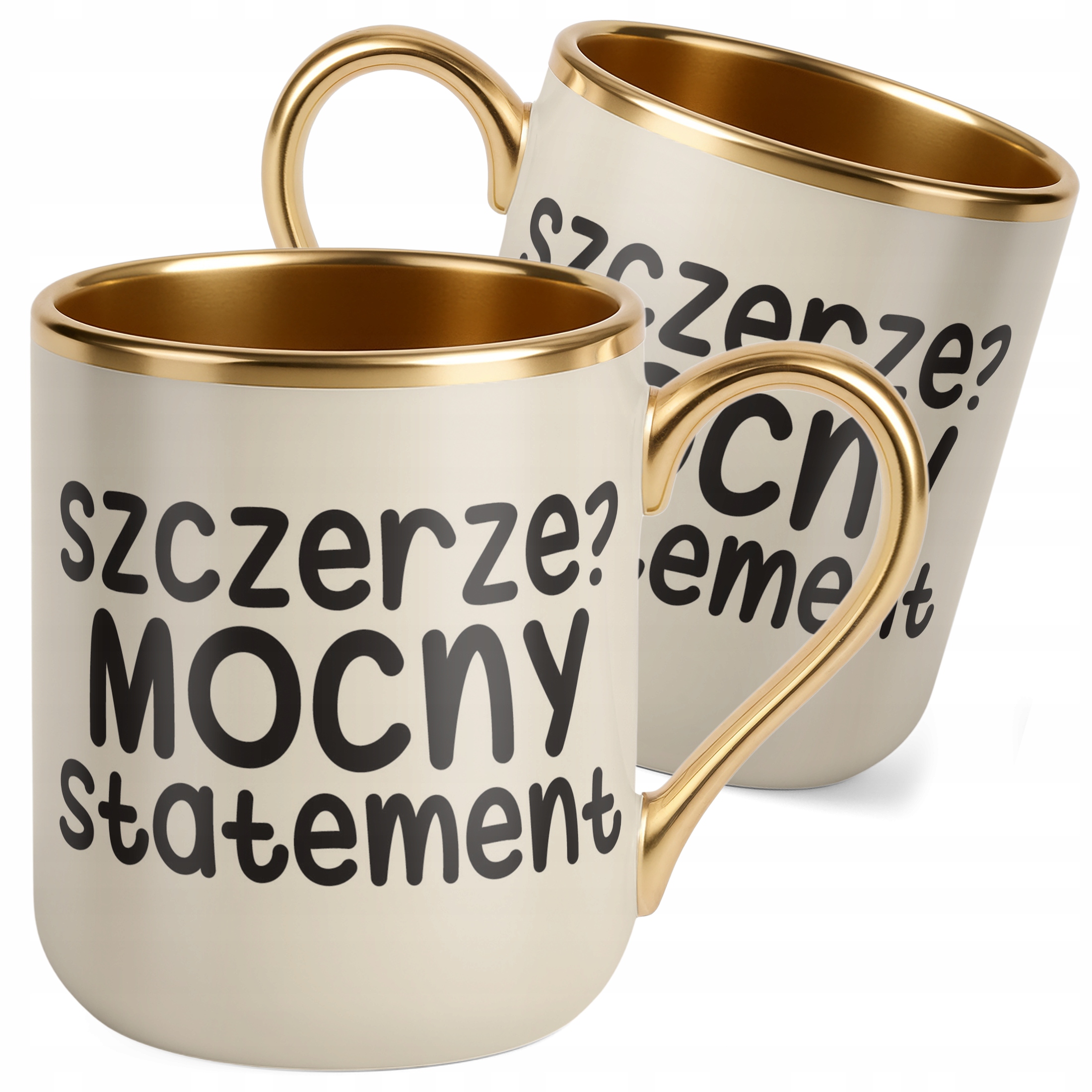 Kubek Premium Złoty Ecru Szczerze Mocny Statement Śmieszny Zabawny