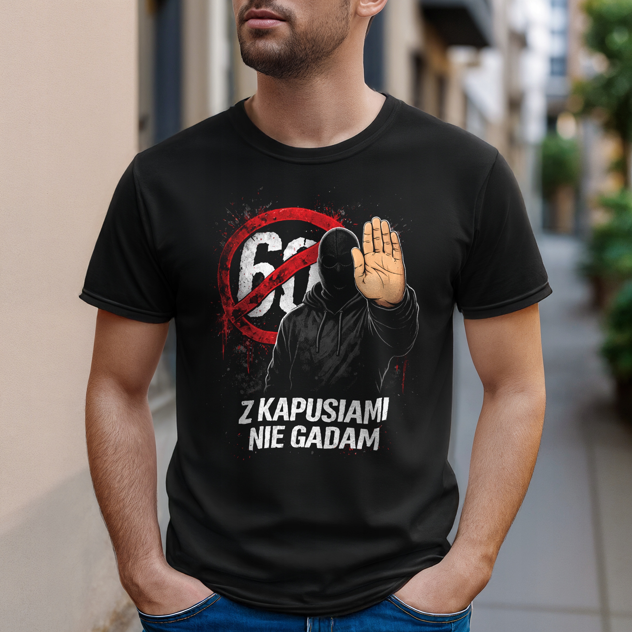 Koszulka czarna męska Z Kapusiami nie gadam Przekreślona Anty 60 r. 3XL