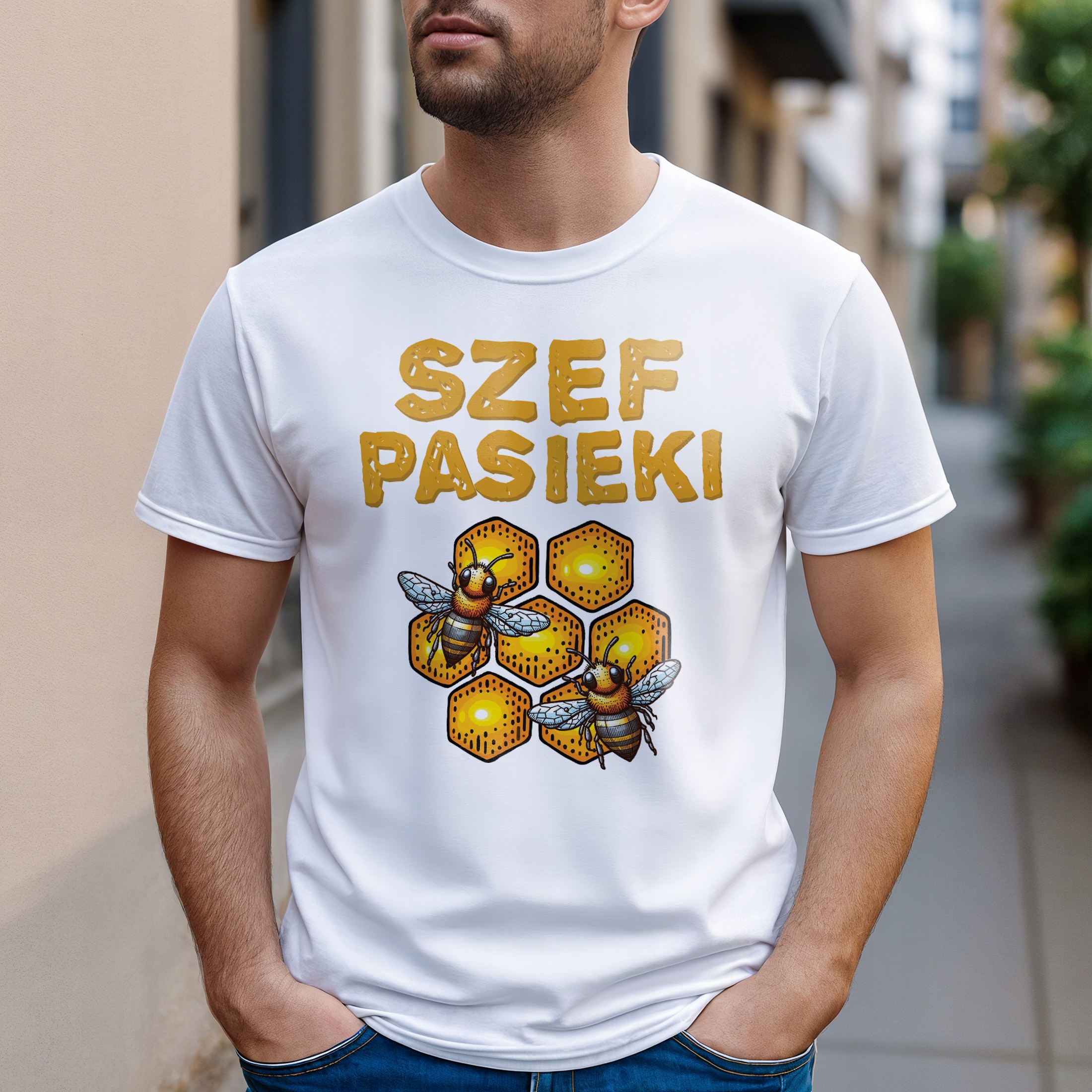 Koszulka biała męska Szef Pasieki Pszczelarz Prezent r. 3XL