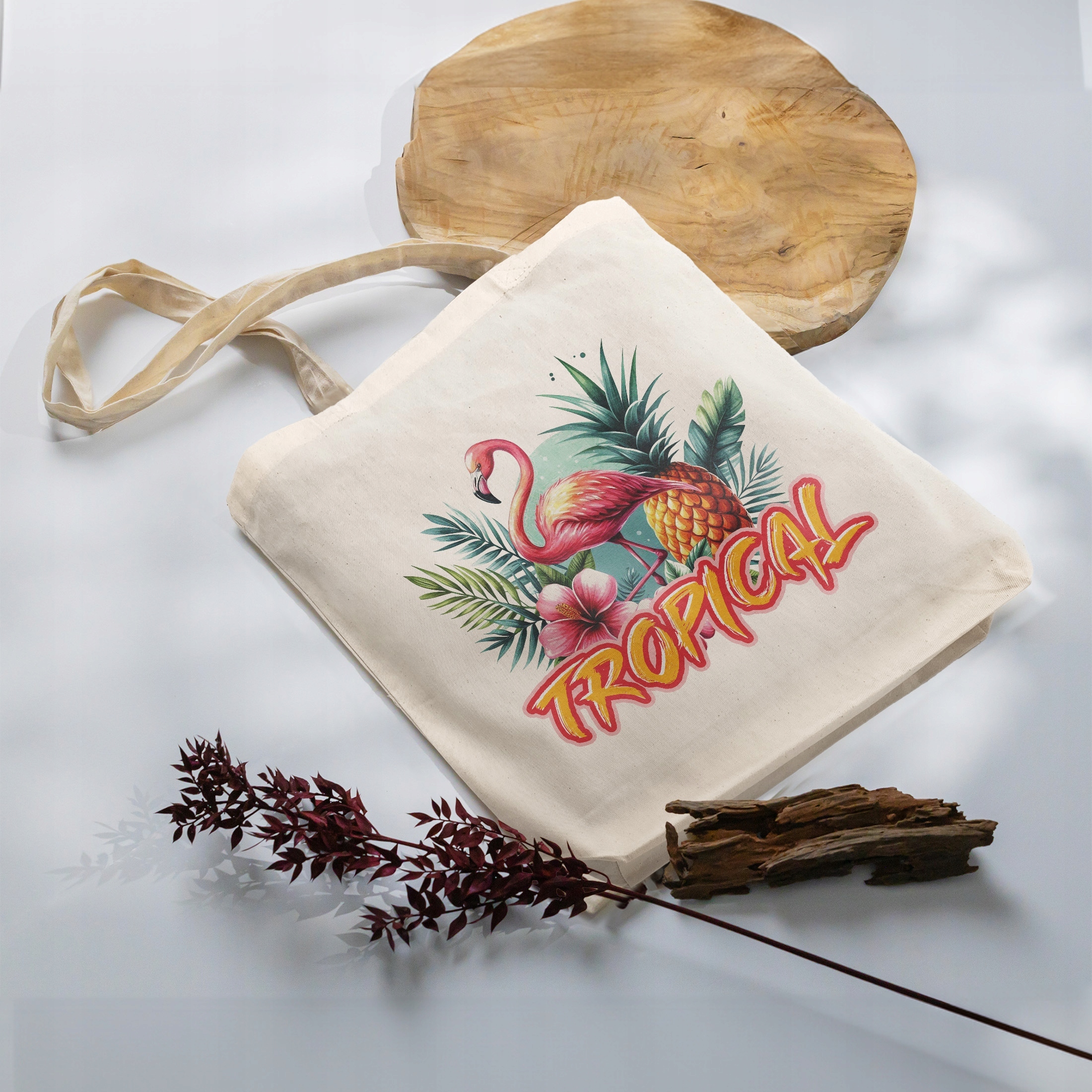 Torba bawełniana z dnem na zakupy TROPICAL Egzotyczny Motyw Flaming Ananas
