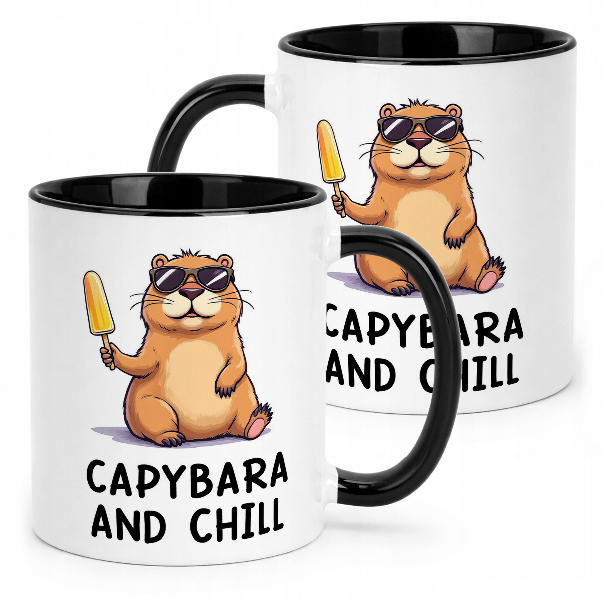 Kubek Czarny Kapibara Capybara Zwierzak Słodki Dla Dzieci Prezent