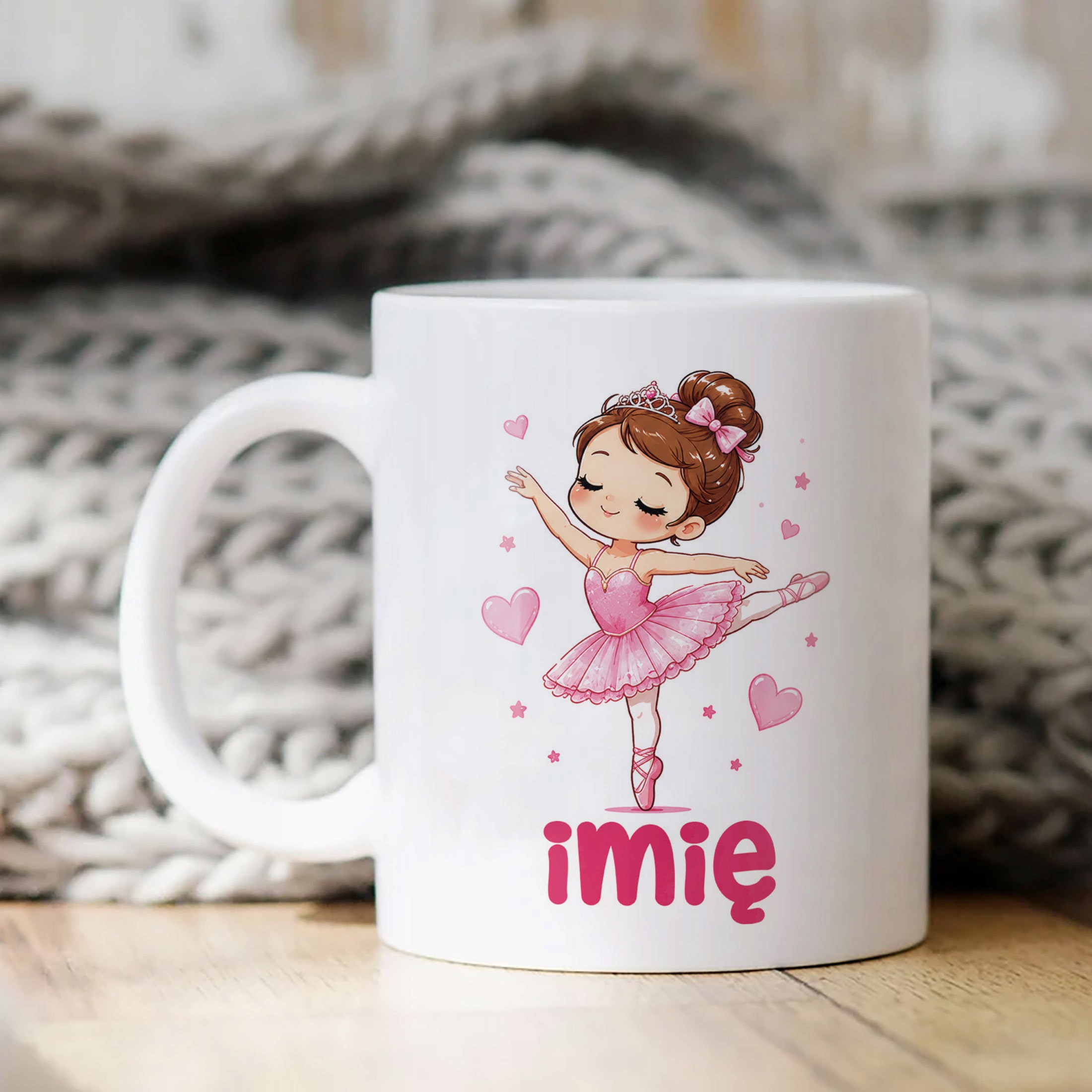 Biały Kubek z nadrukiem personalizowany Baletnica Dla Dzieci Prezent