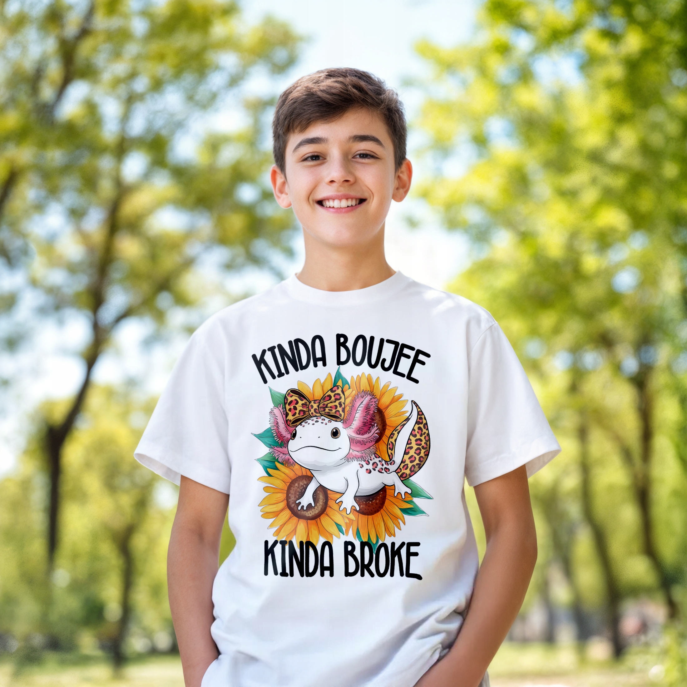 T-shirt dziecięcy biały Aksolotl Axolotl Różowy Płaz Viral