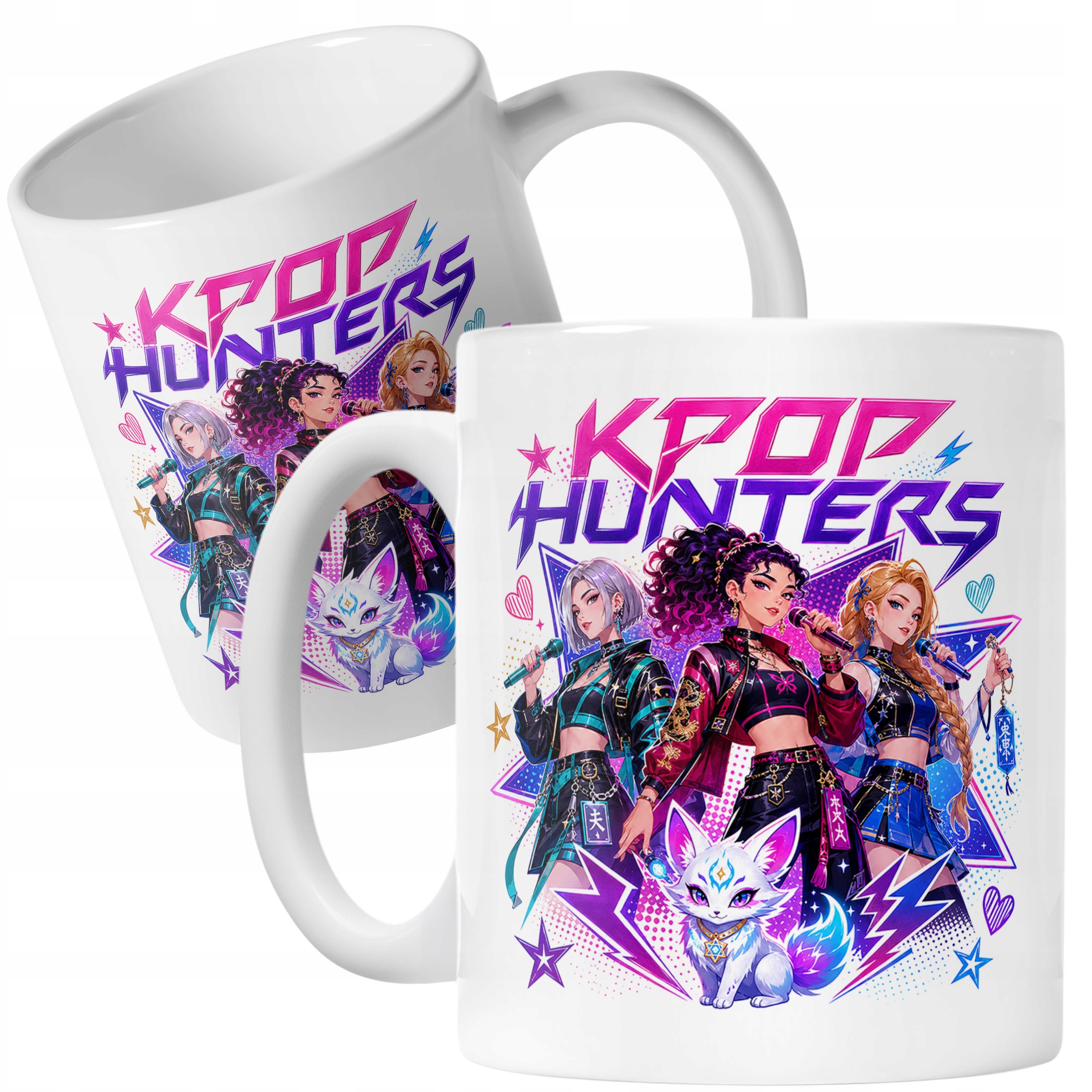 Biały Kubek z nadrukiem ŁOWCZYNIE KPOP Dla Dzieci Prezent Upominek