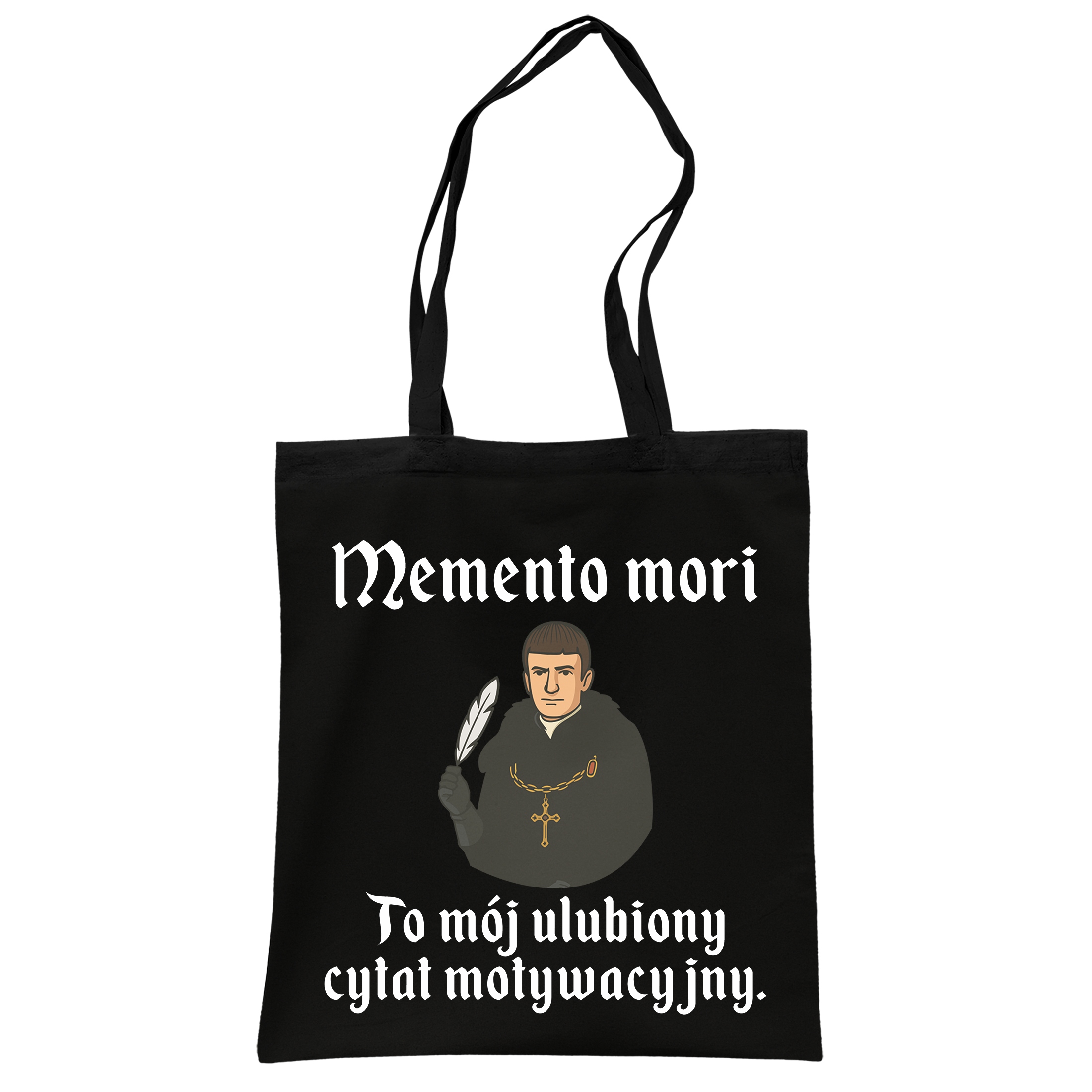 Torba bawełniana czarna na zakupy 1670 Memento Mori Cytat Motywacyjny