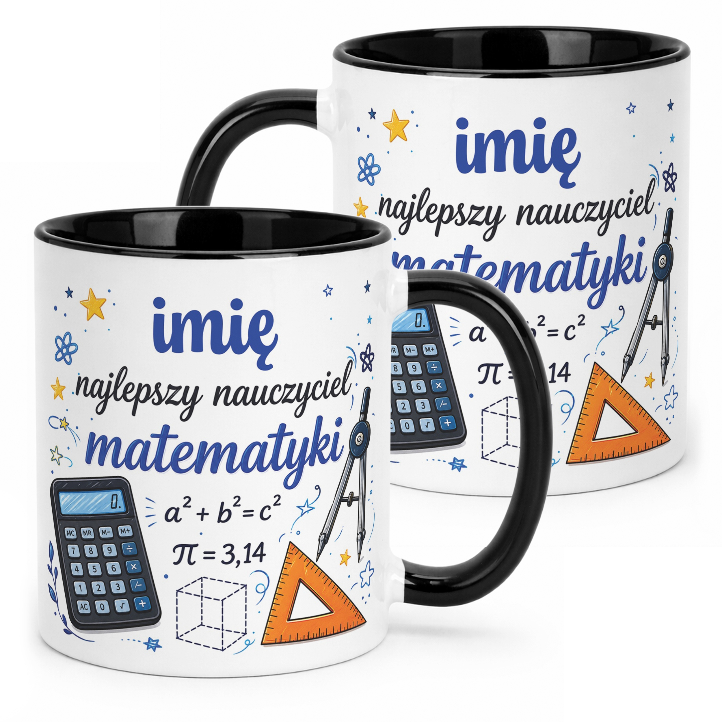 Kubek Czarny z Imieniem Dzień Nauczyciela Matematyka Prezent
