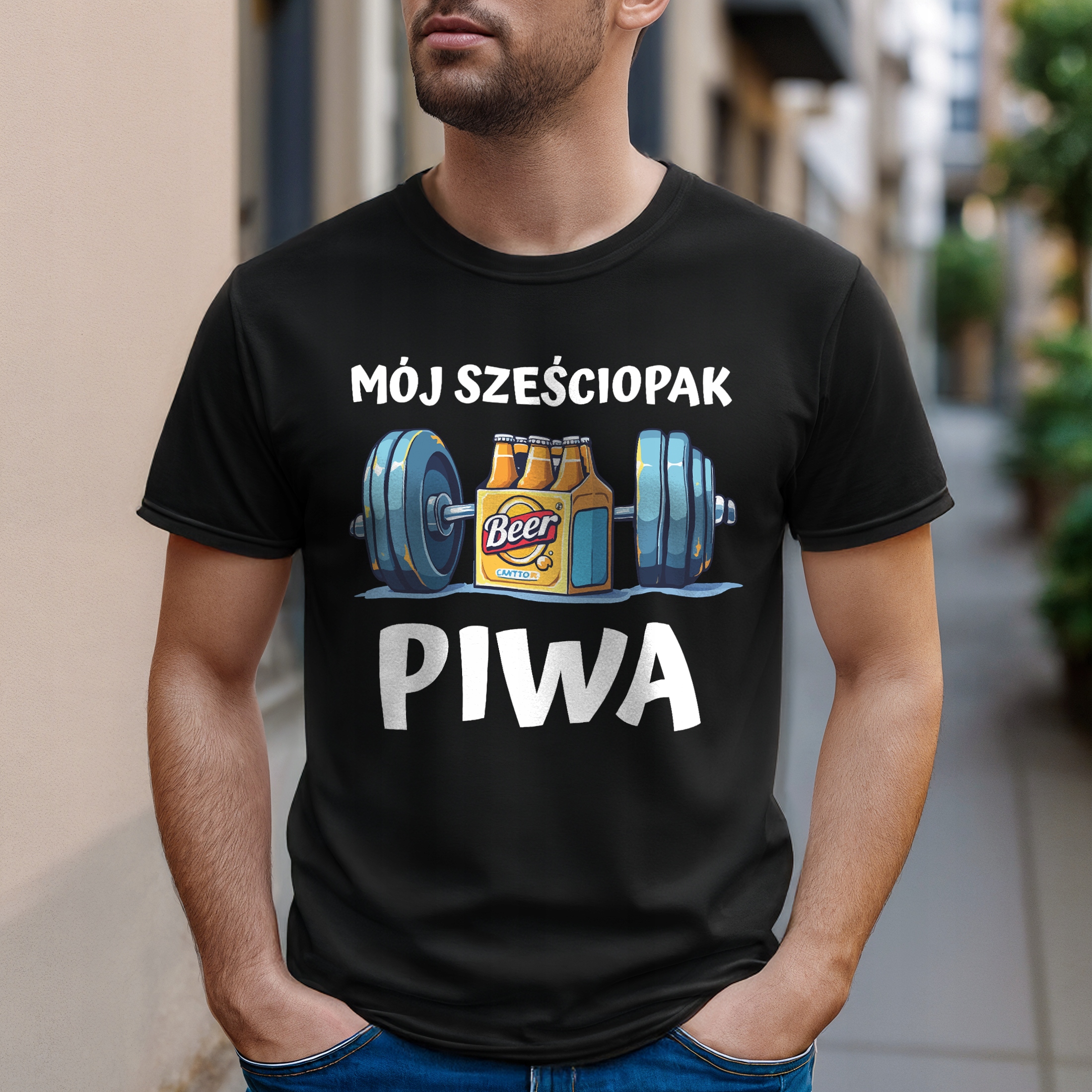 Koszulka czarna męska Mój Sześciopak Piwa Zabawny Prezent r. 3XL