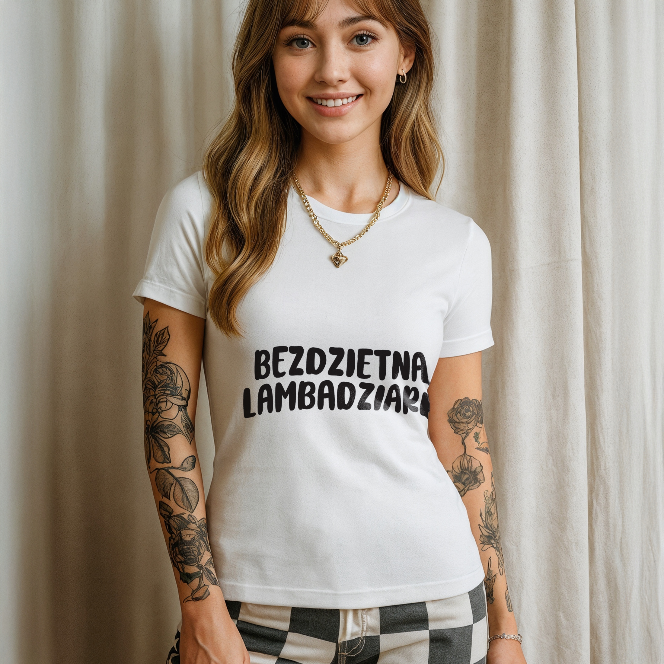 Koszulka biała damska Bezdzietna Lambadziara Zabawny Prezent
