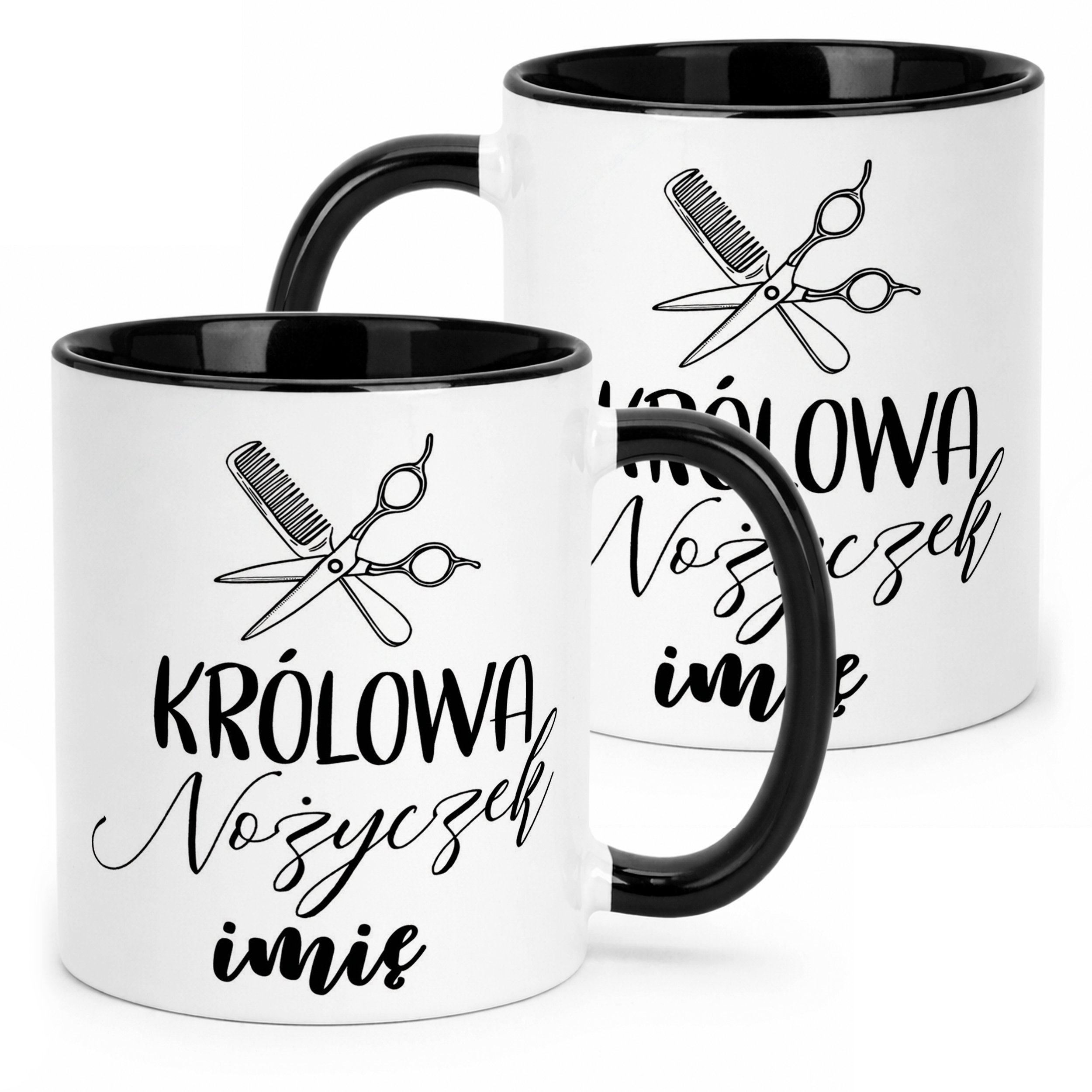 Kubek Czarny Personalizowany Królowa Nożyczek Dla Fryzjerki Prezent