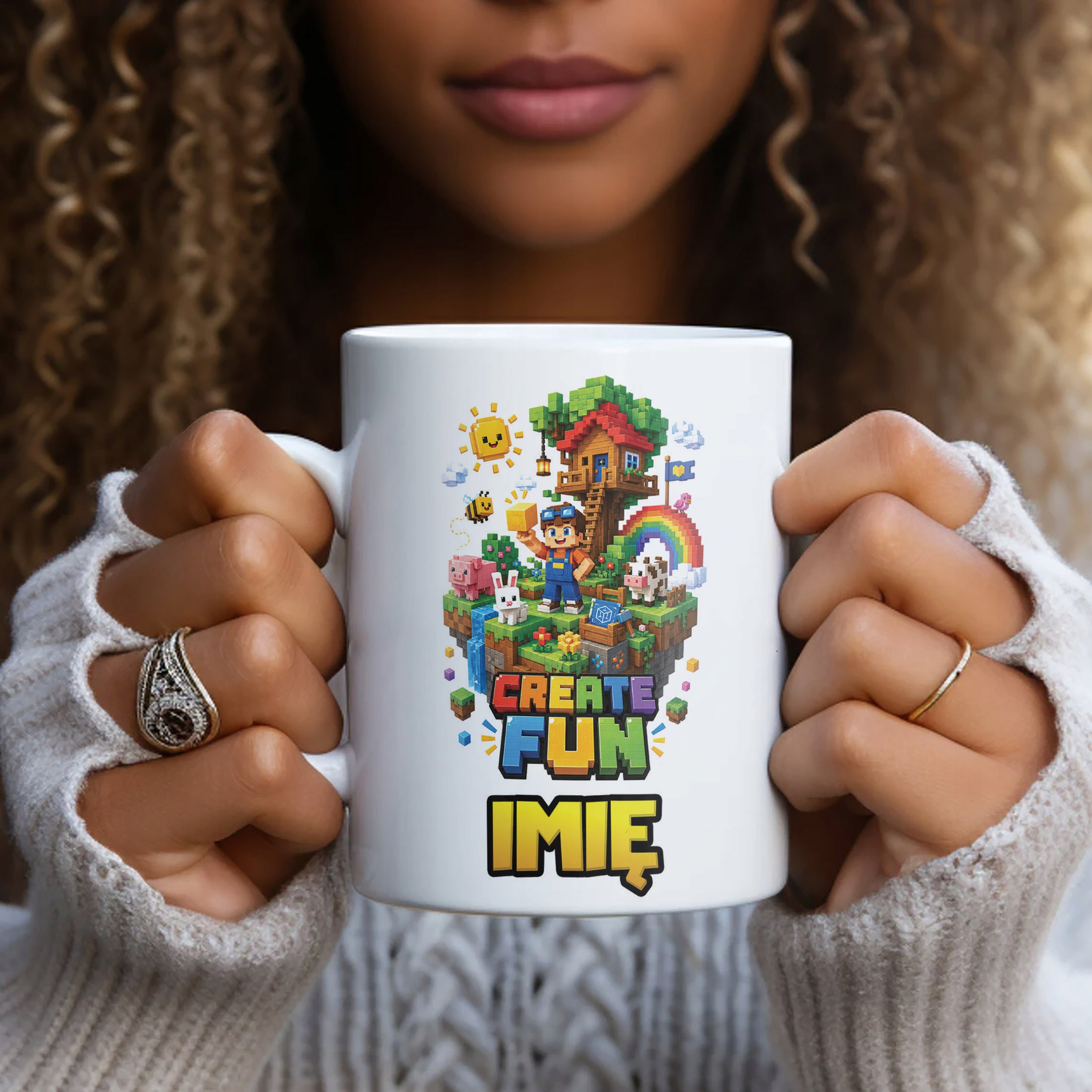 Biały Kubek z nadrukiem personalizowany Gra Pixel Dla Dzieci Prezent