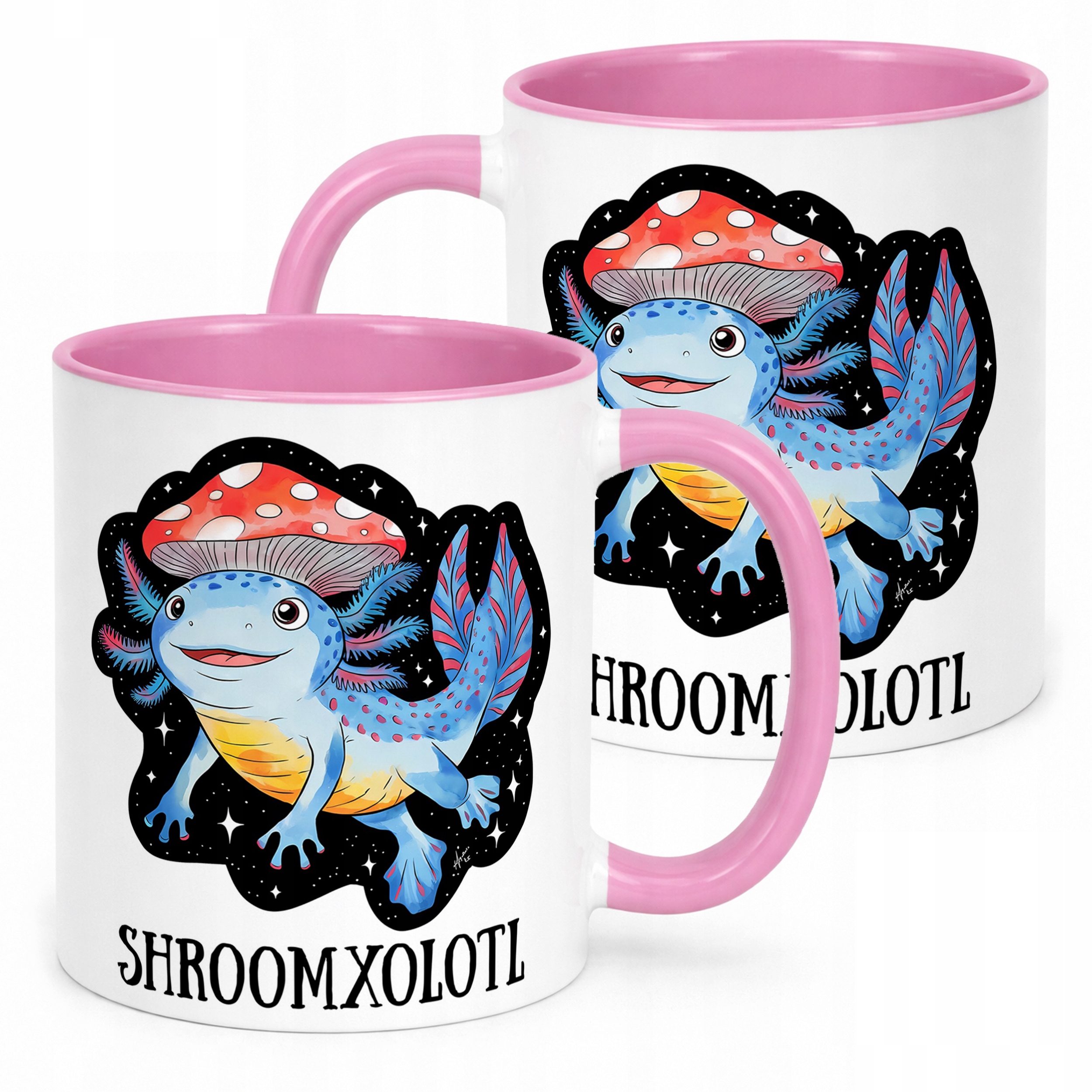 Jasnoróżowy kubek ceramiczny 330ml Aksolotl Axolotl Różowy Zwierzak Trend
