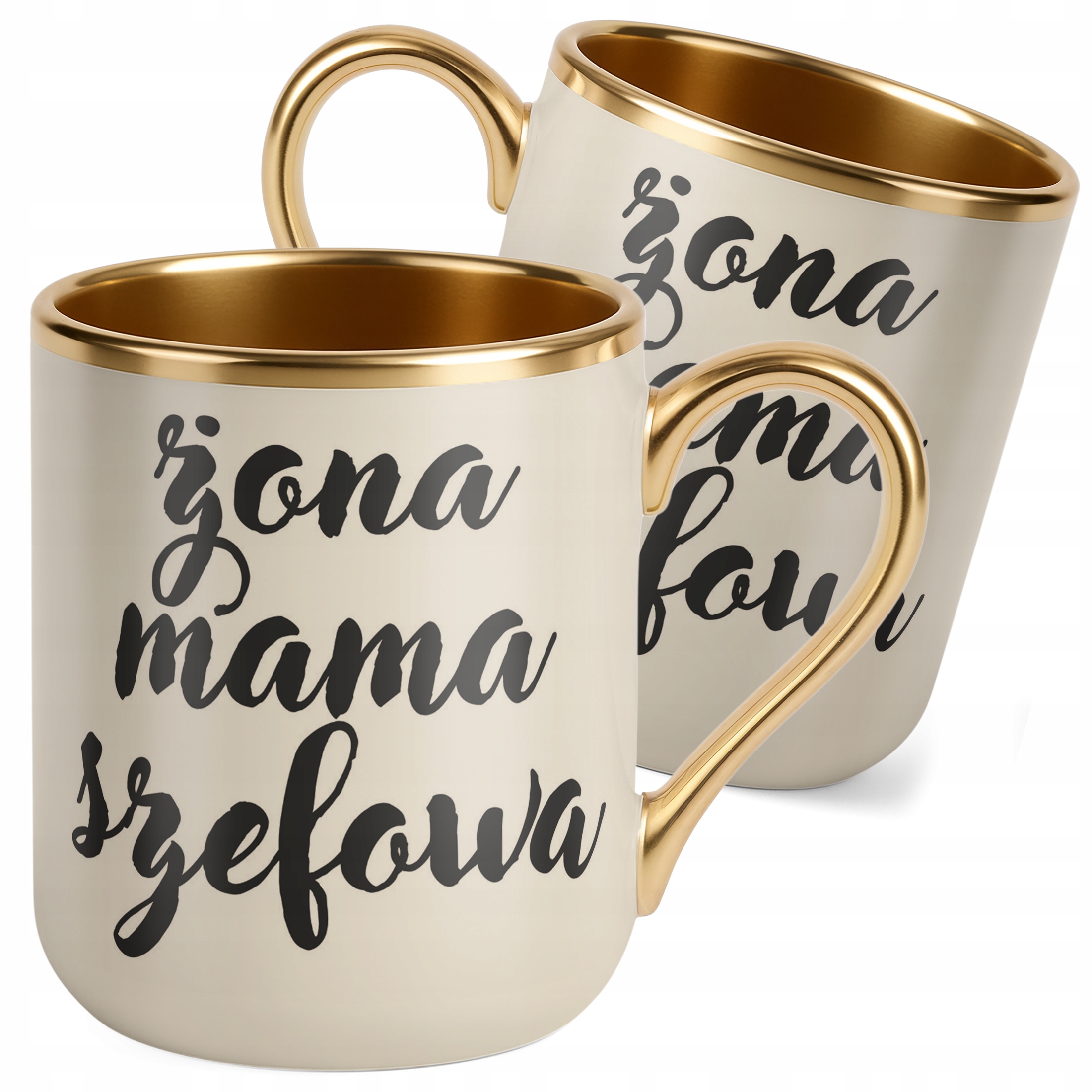 Kubek Premium Złoty Ecru Żona Mama Szefowa Dla Kobiety Prezent Upominek