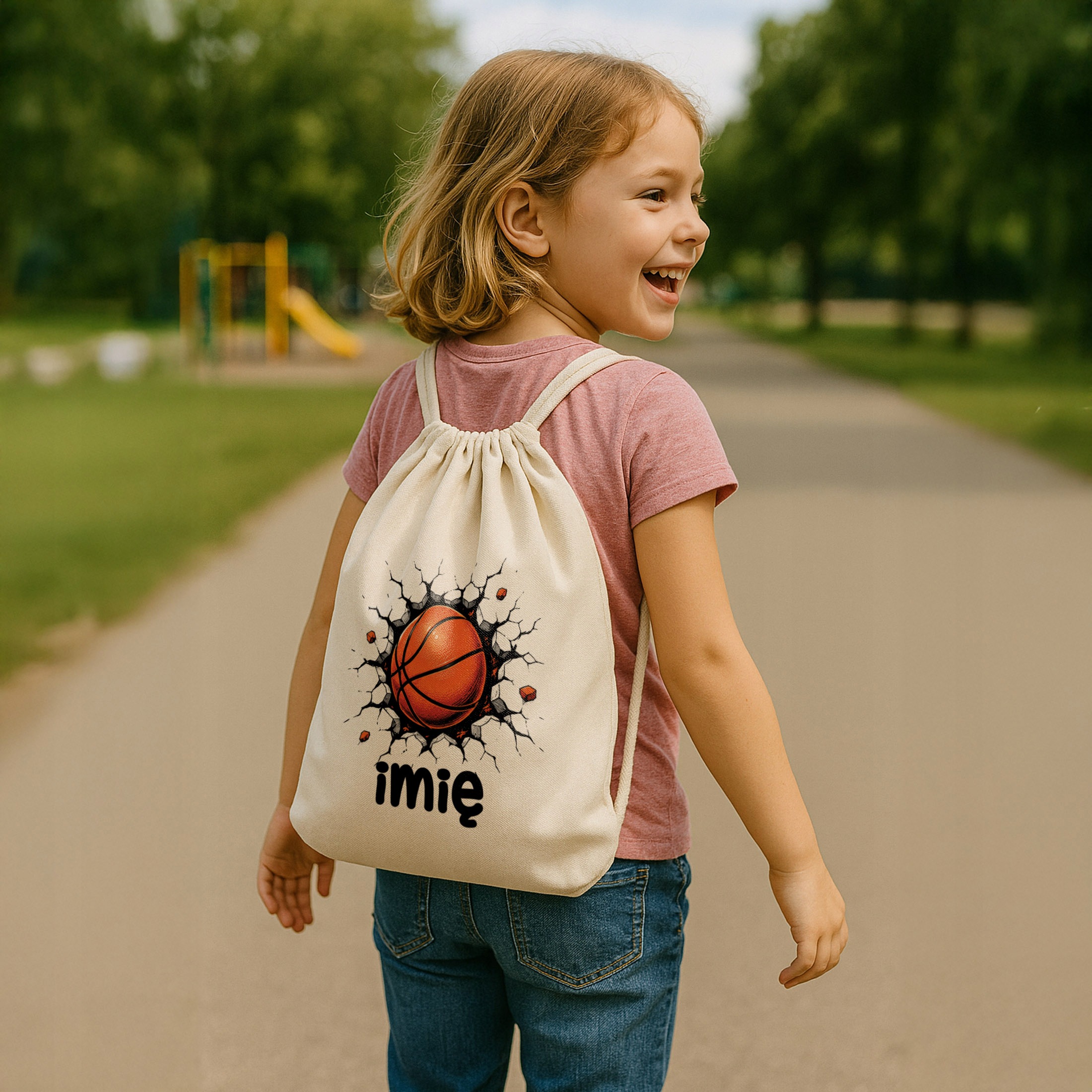 Zestaw Personalizowany Plecak Worek Kubek Czarny Koszykówka Prezent