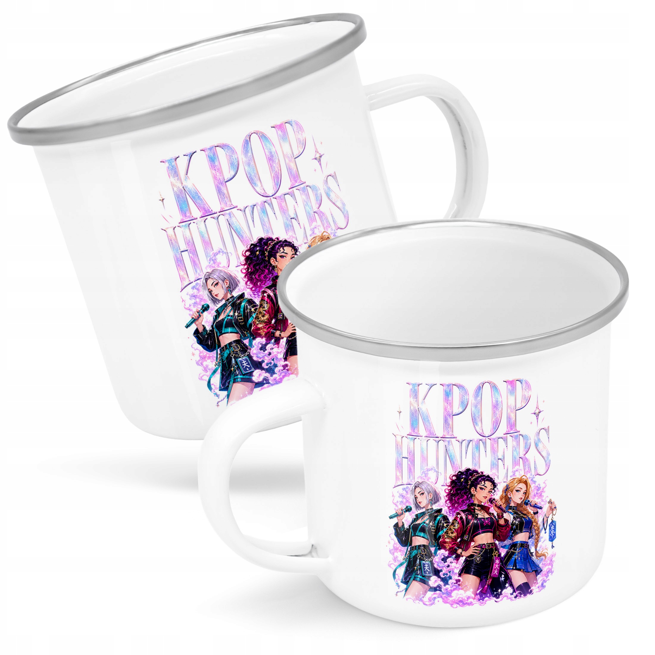 Kubek Emaliowany ŁOWCZYNIE KPOP z Nadrukiem Biały Metalowy Prezent