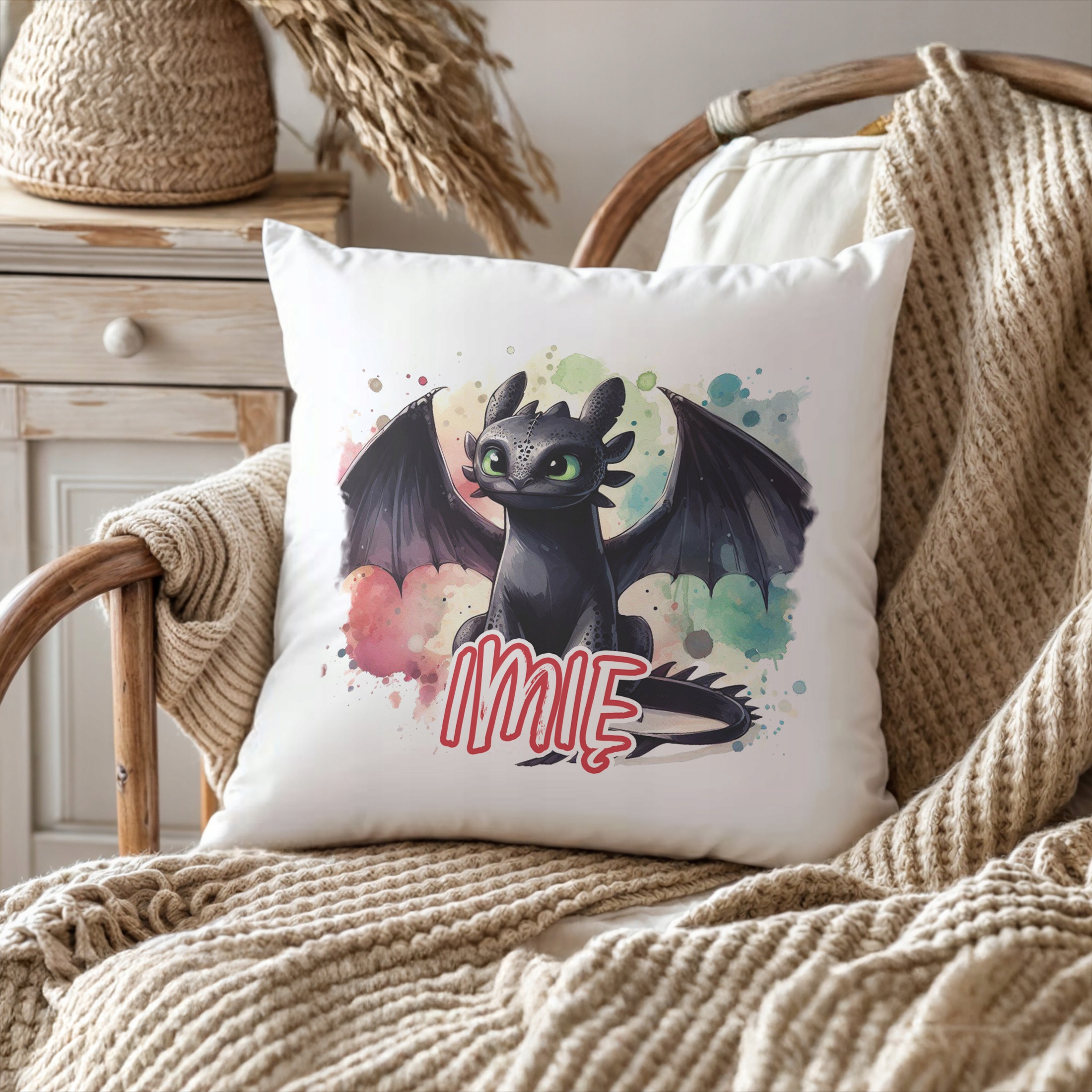 Zestaw Personalizowany Kubek + Poduszka 38×38 cm Szczerbatek Dla Dzieci