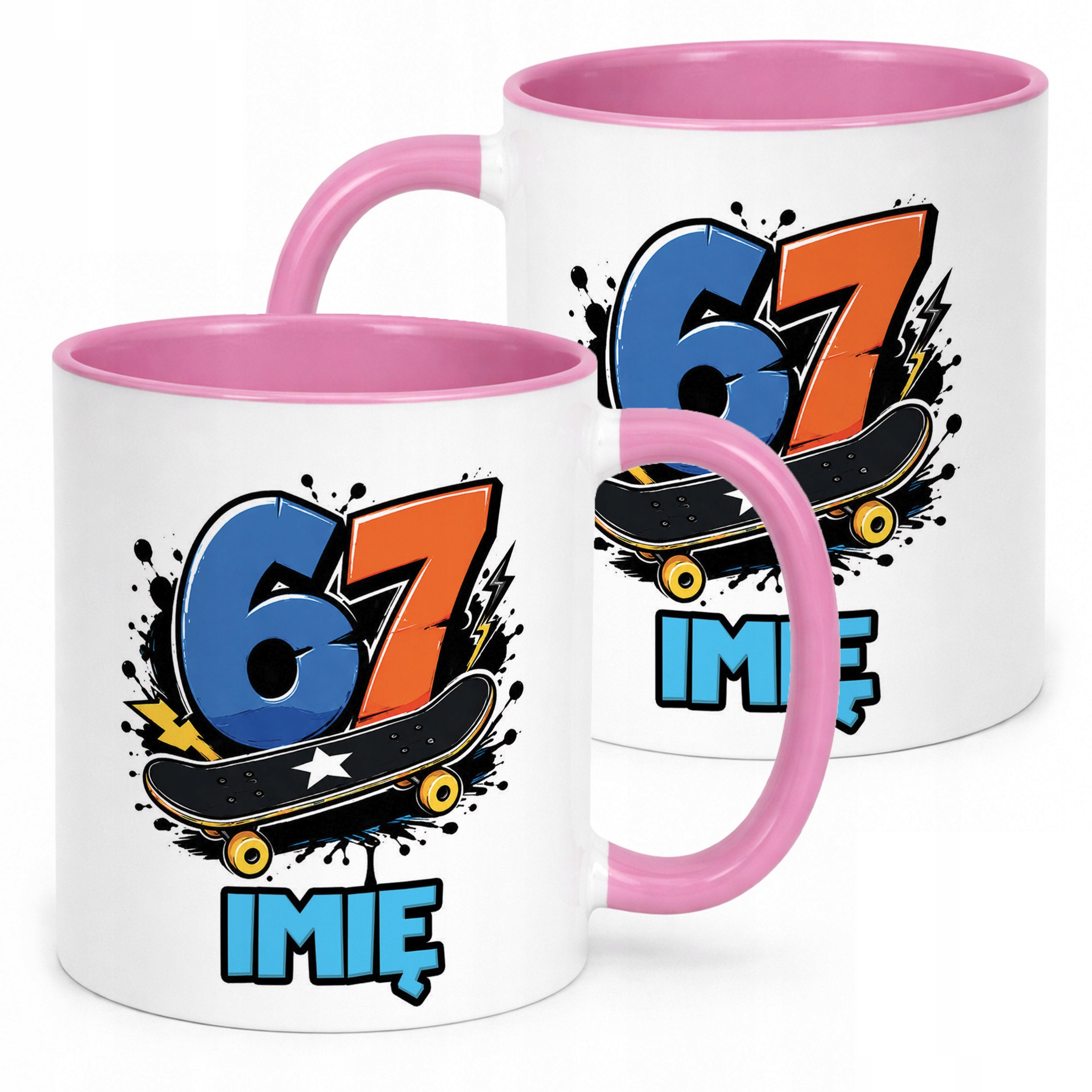 Kubek Różowy z nadrukiem personalizowany 67 SIX SEVEN Dla Dzieci Prezent