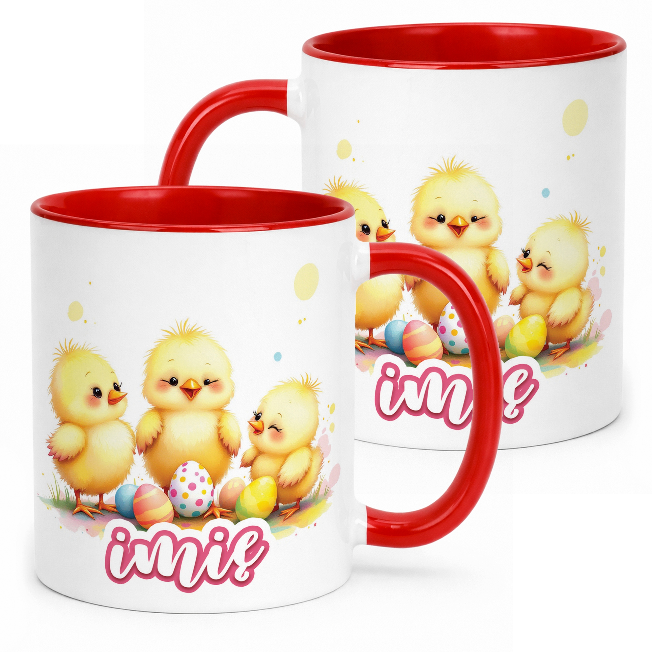 Kubek Czerwony Personalizowany Wielkanoc Kurczaki Pisanki