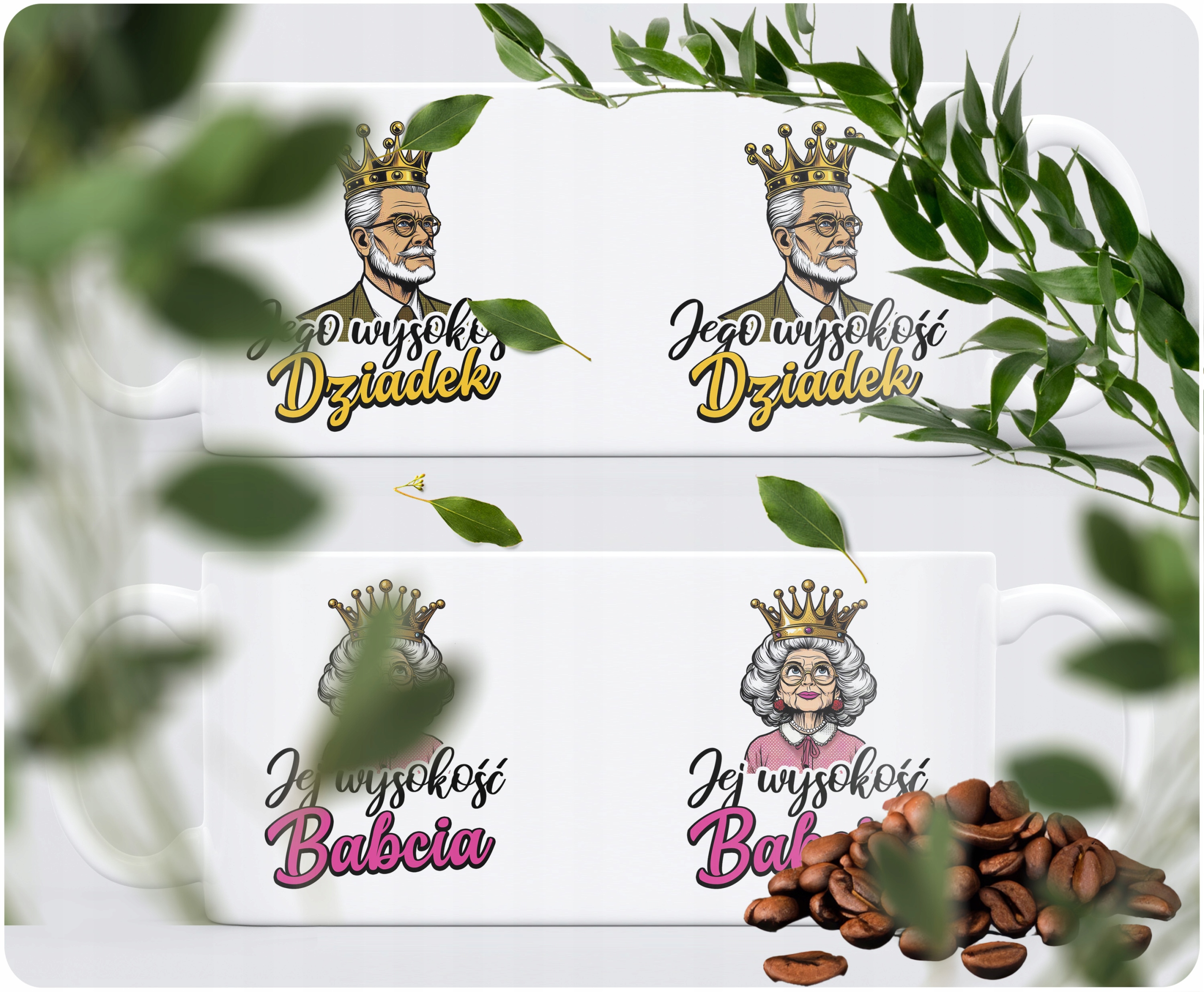 Zestaw Kubków Ceramicznych 330 ml Dzień Babci Dziadka Prezent Ich Wysokość