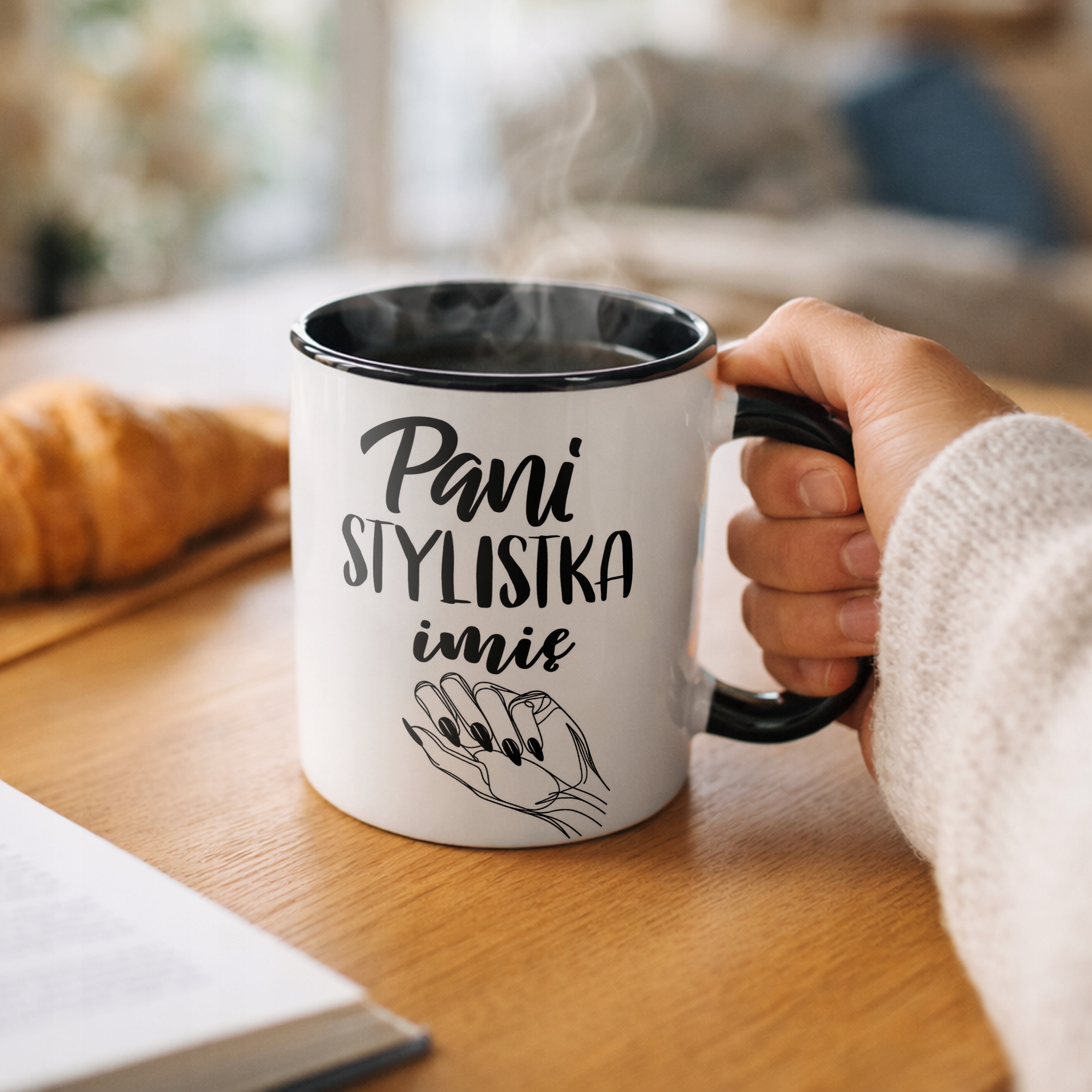 Kubek Czarny Personalizowany Pani Stylistka Dla Stylistki Paznokci