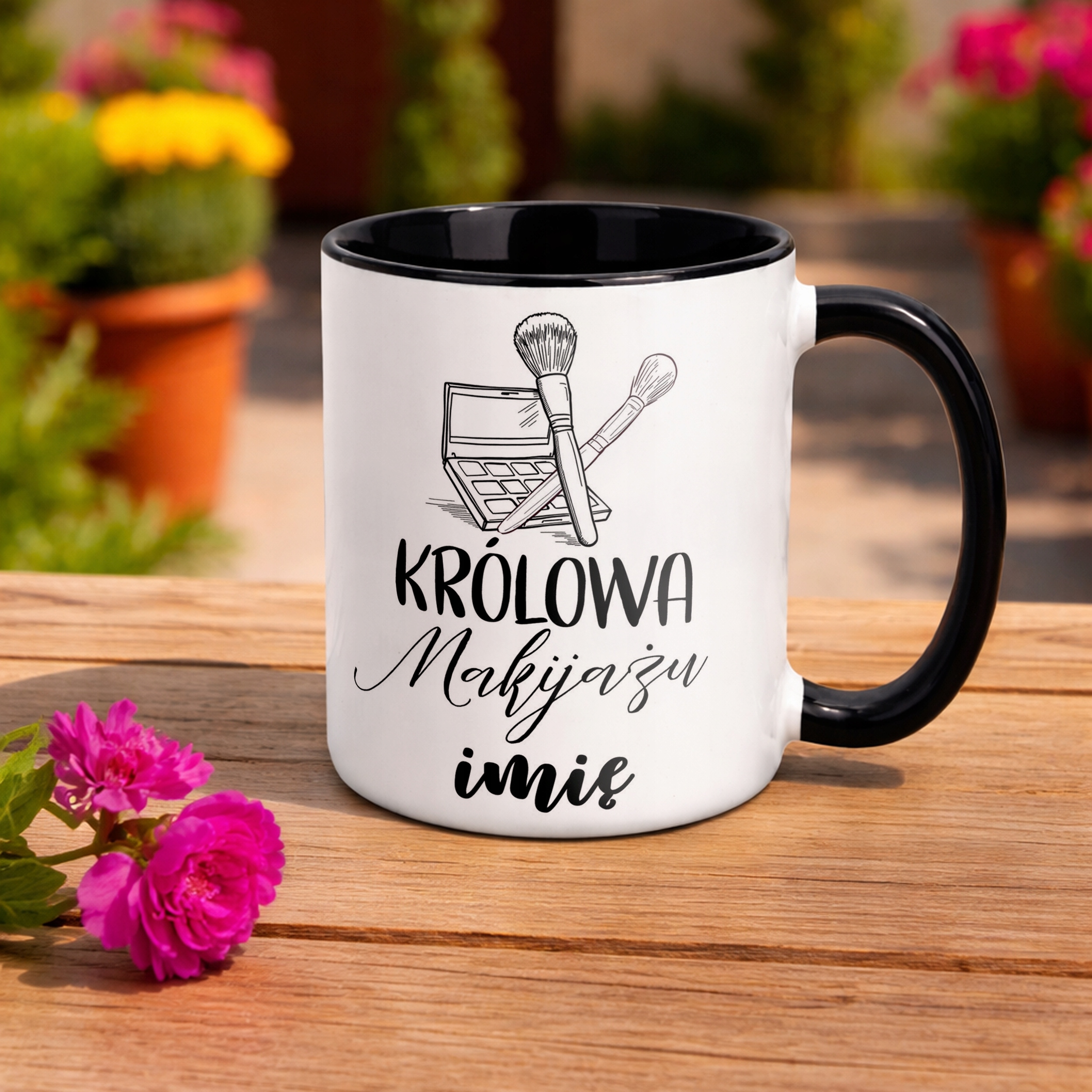Kubek Czarny Personalizowany Królowa Makijażu Prezent