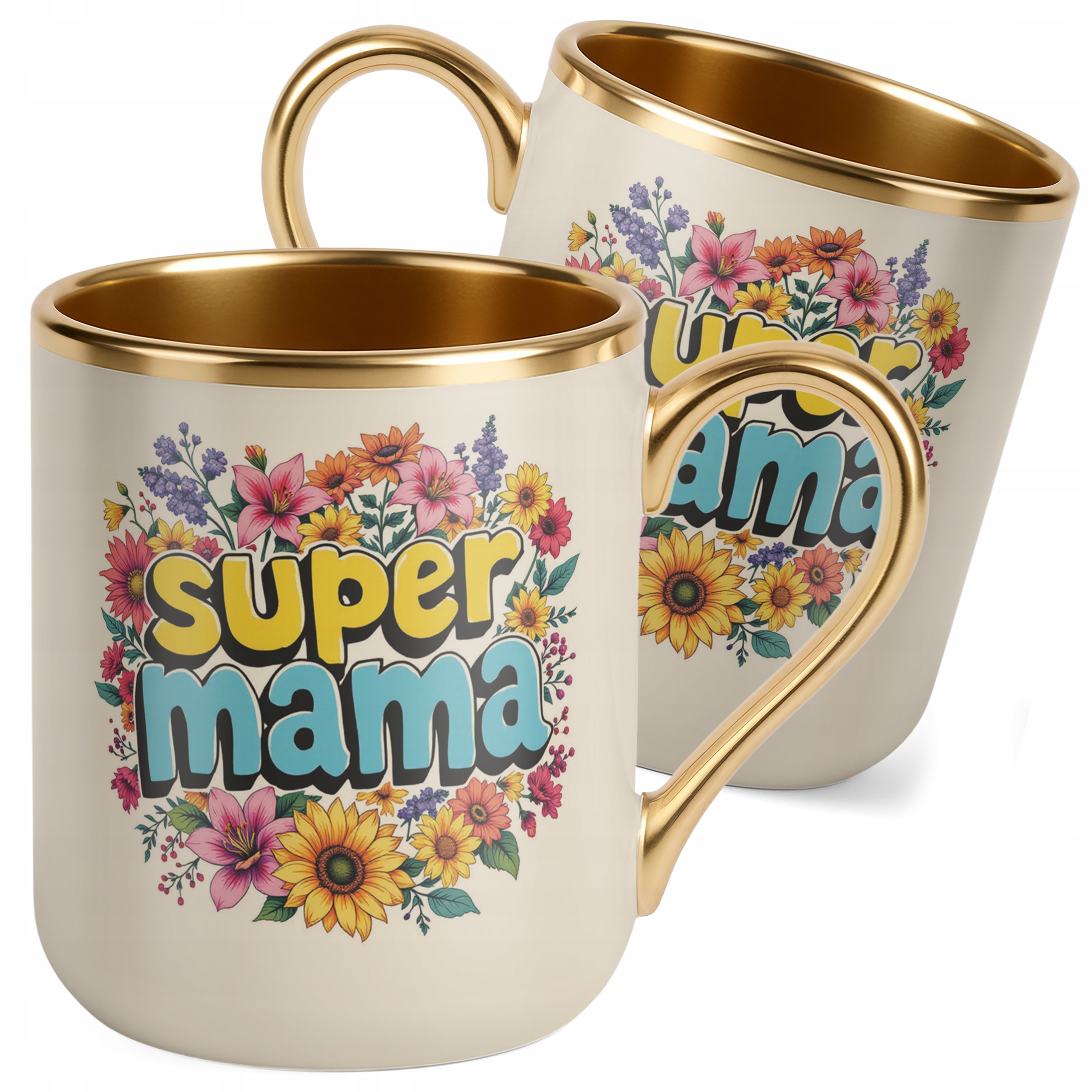 Kubek Premium Złoty Ecru Dzień Matki Dla Mamy Prezent Upominek Super Mama
