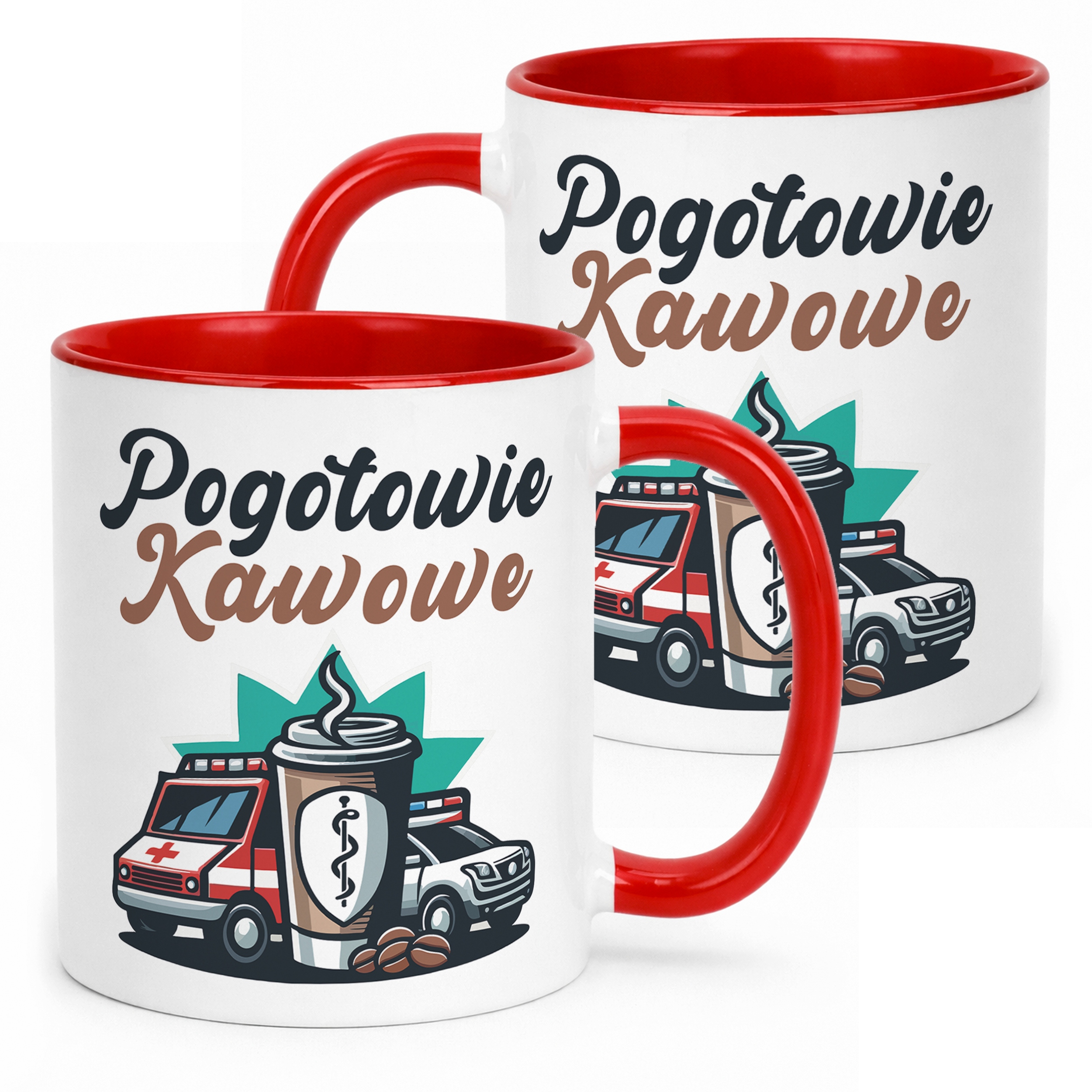 Kubek Czerwony Pogotowie Kawowe Zabawny Prezent Kawa