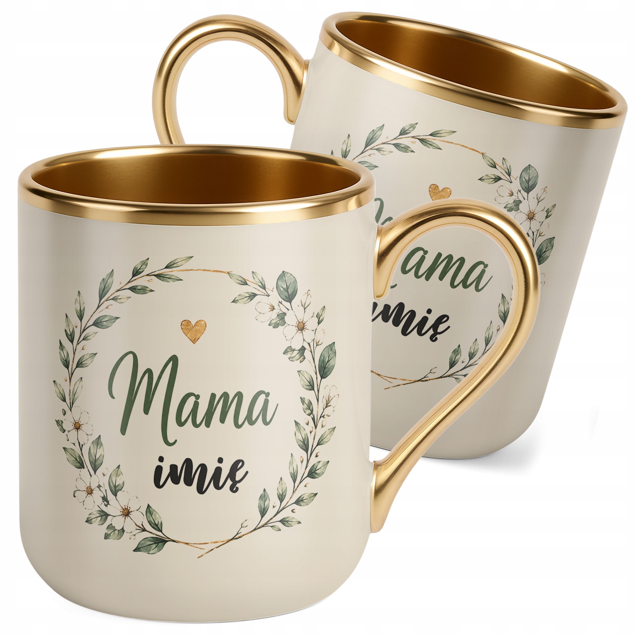 Kubek premium złoty ecru personalizowany dla mamy prezent Dzień Matki