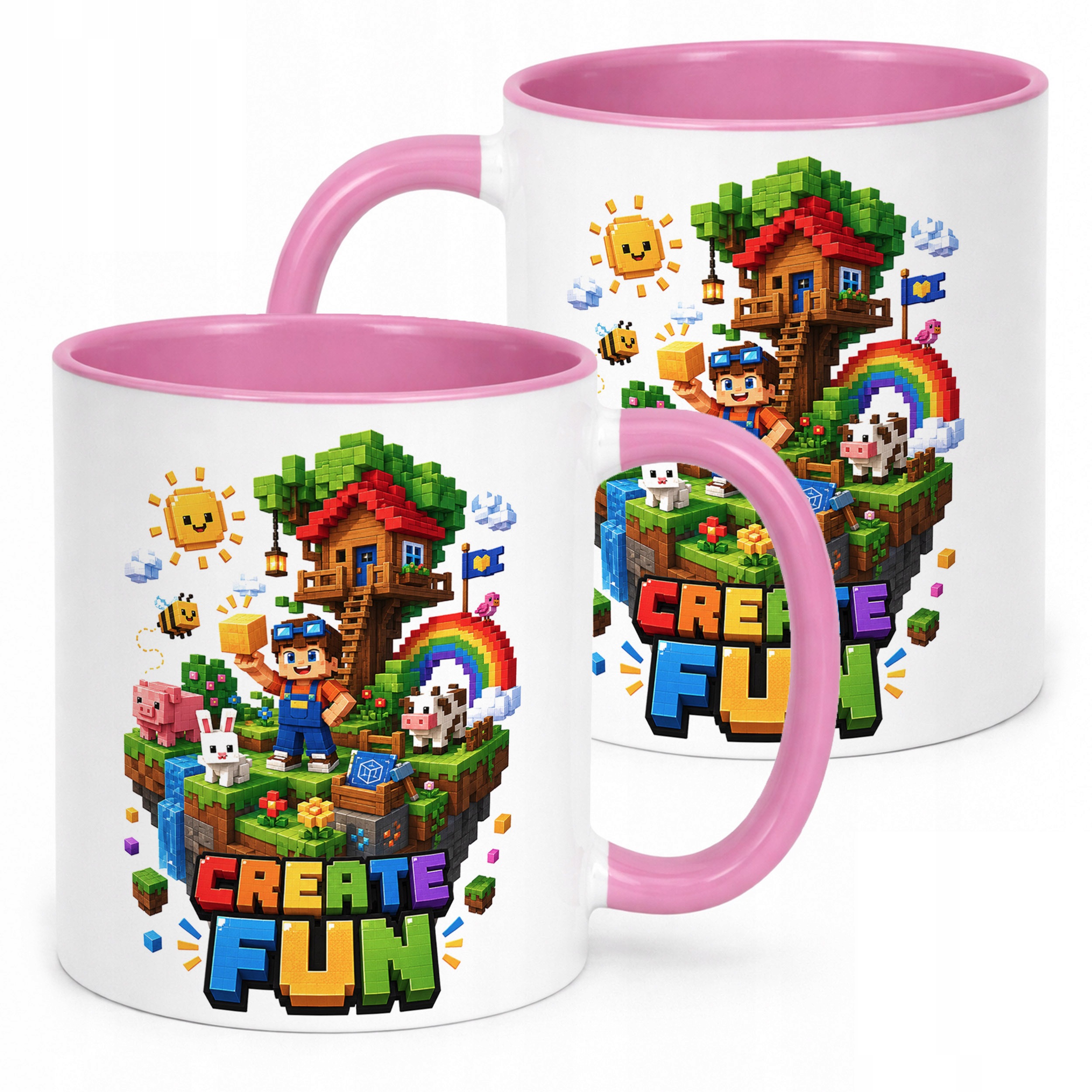 Kubek Różowy z nadrukiem PIXEL GRA Dla Dzieci Prezent Upominek