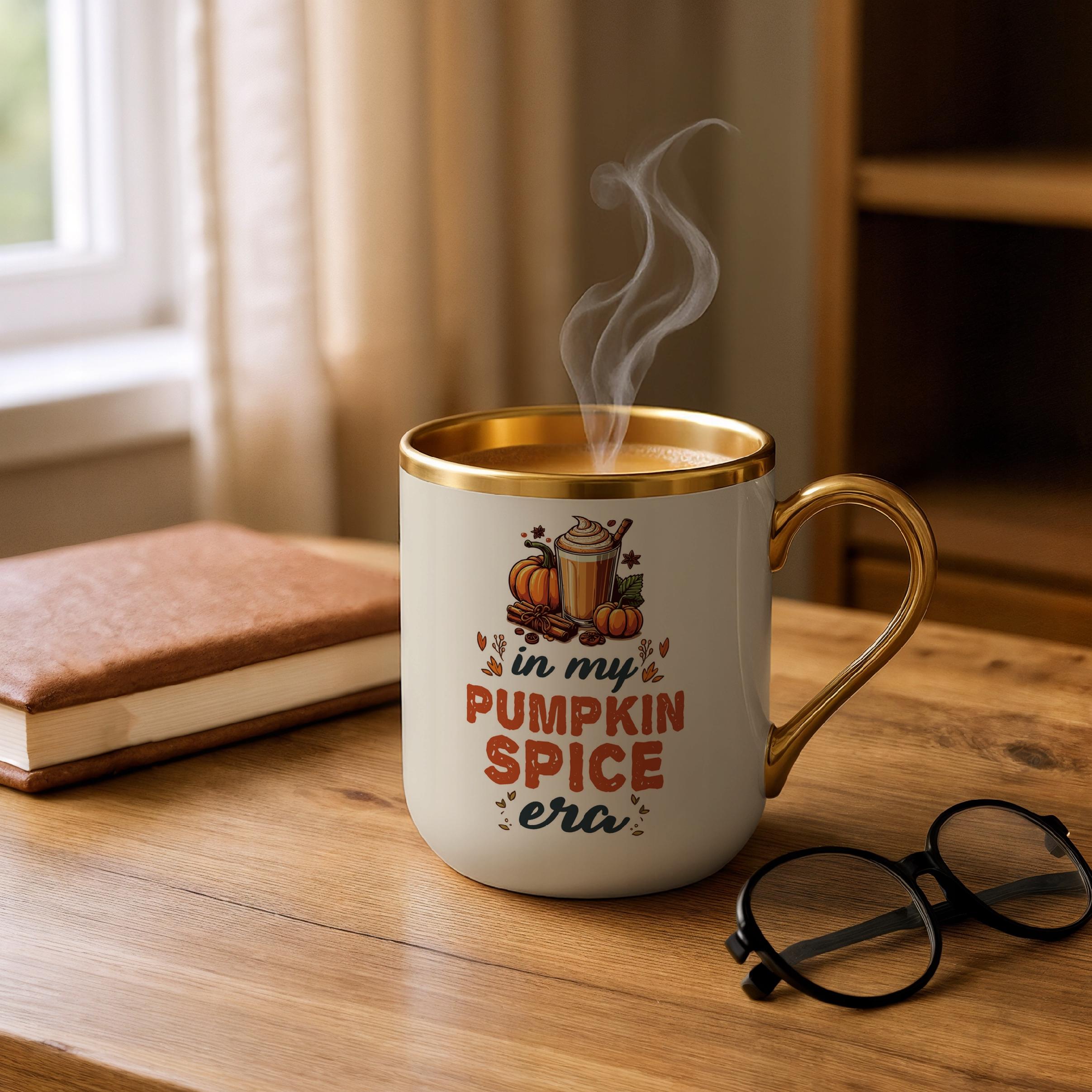 Kubek Premium Złoty Ecru Jesienny Jesień Hello Pumpkin Dynia Prezent