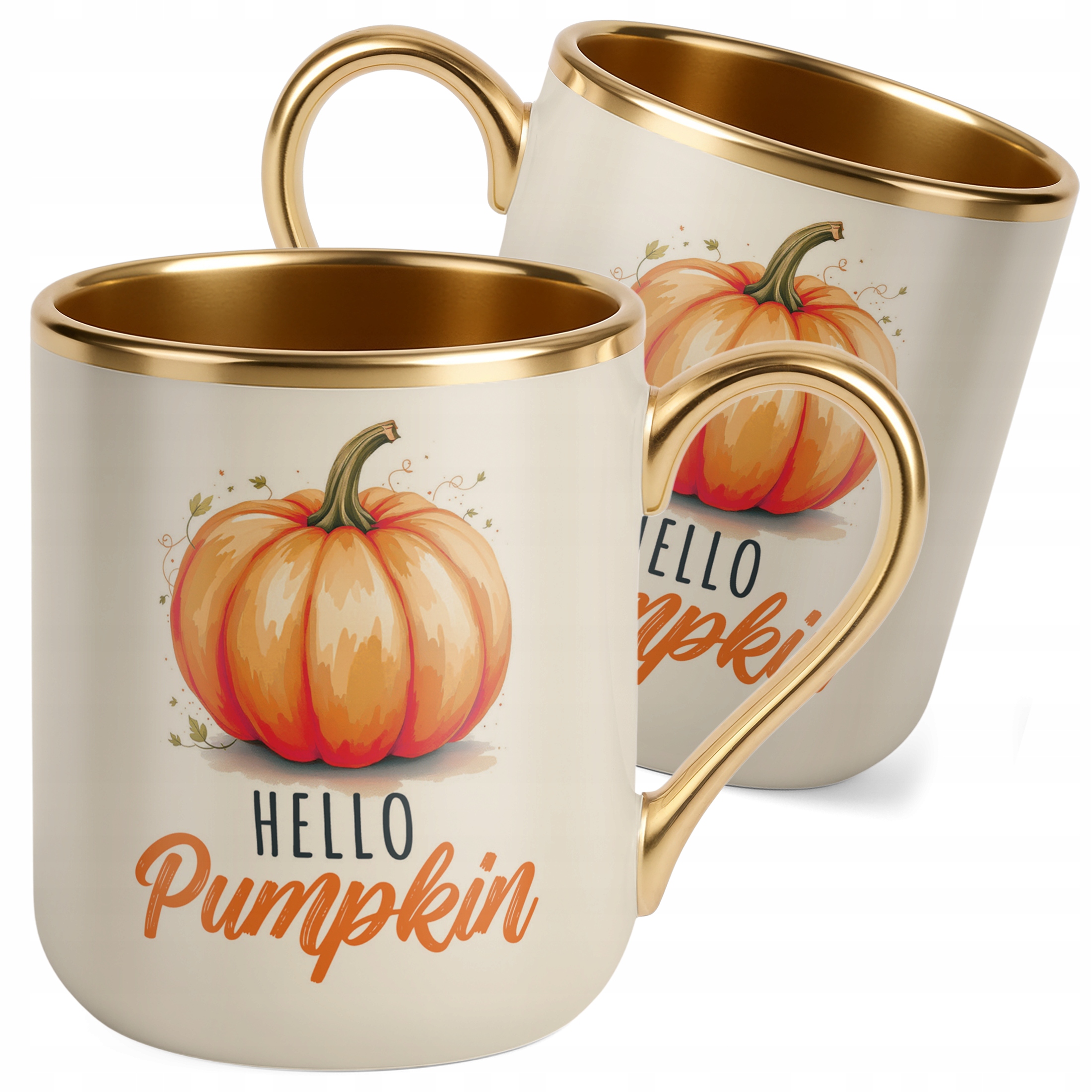 Kubek Premium Złoty Ecru Jesienny Jesień Hello Pumpkin Dynia Prezent