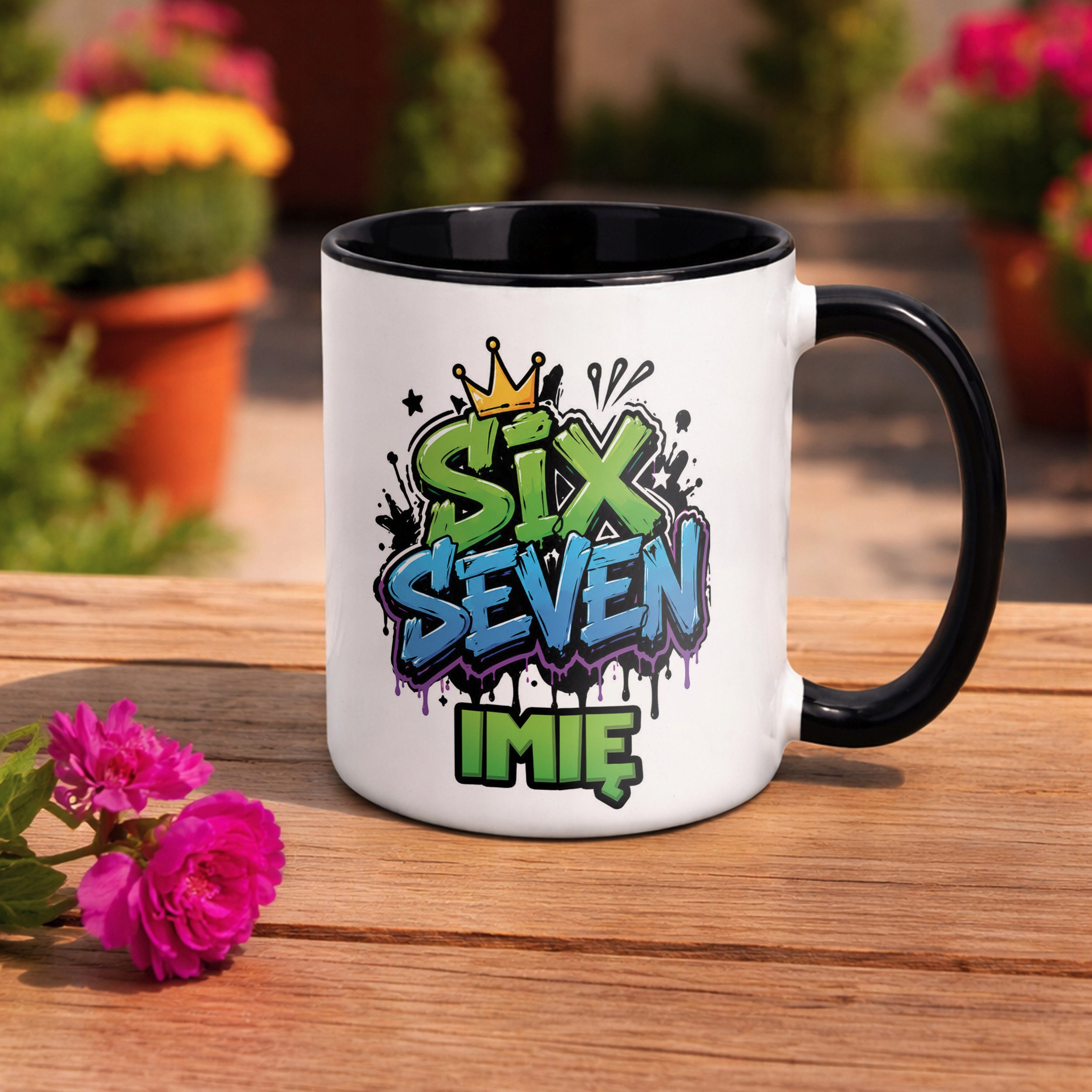 Zestaw Personalizowany Kubek Czarny Poduszka 67 Six Seven Prezent