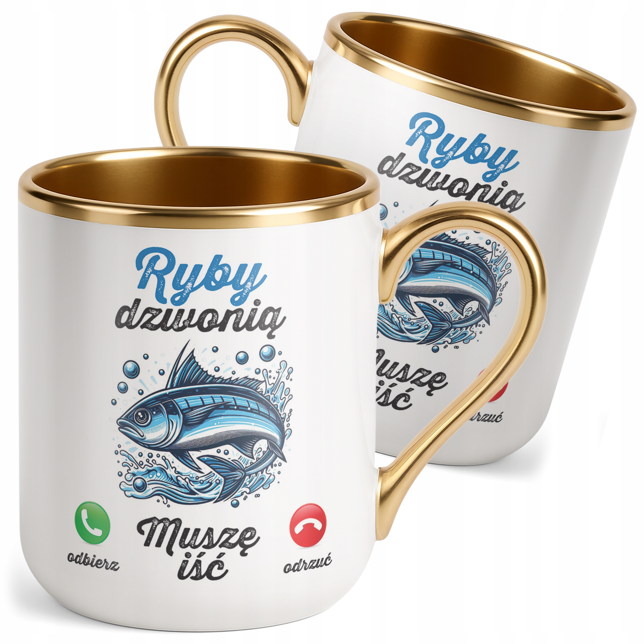 Kubek Premium Złoty Ryby Dzwonią Dla Wędkarza Prezent Upominek