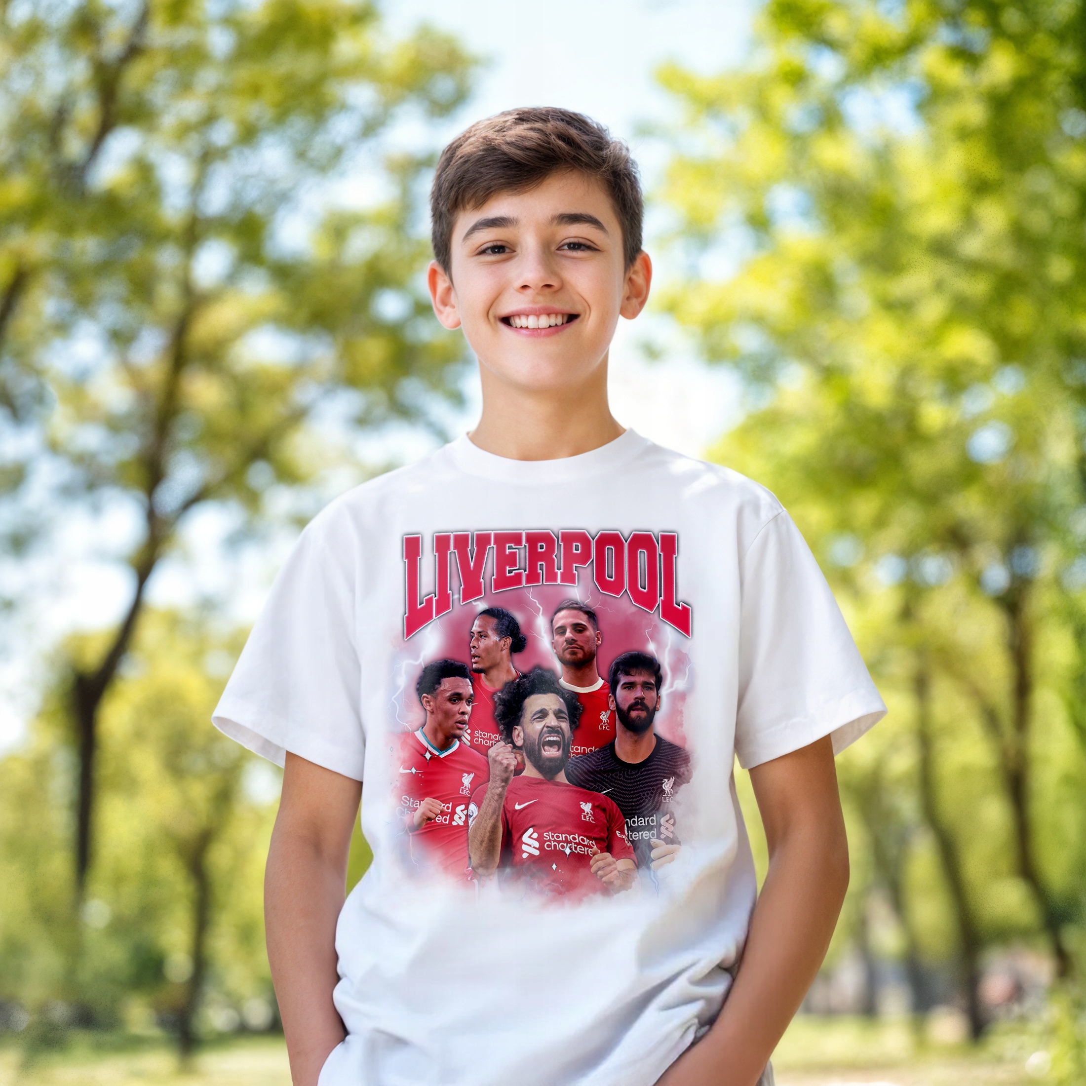Koszulka biała dziecięca Liverpool Salah Baker Van Dijk Allister